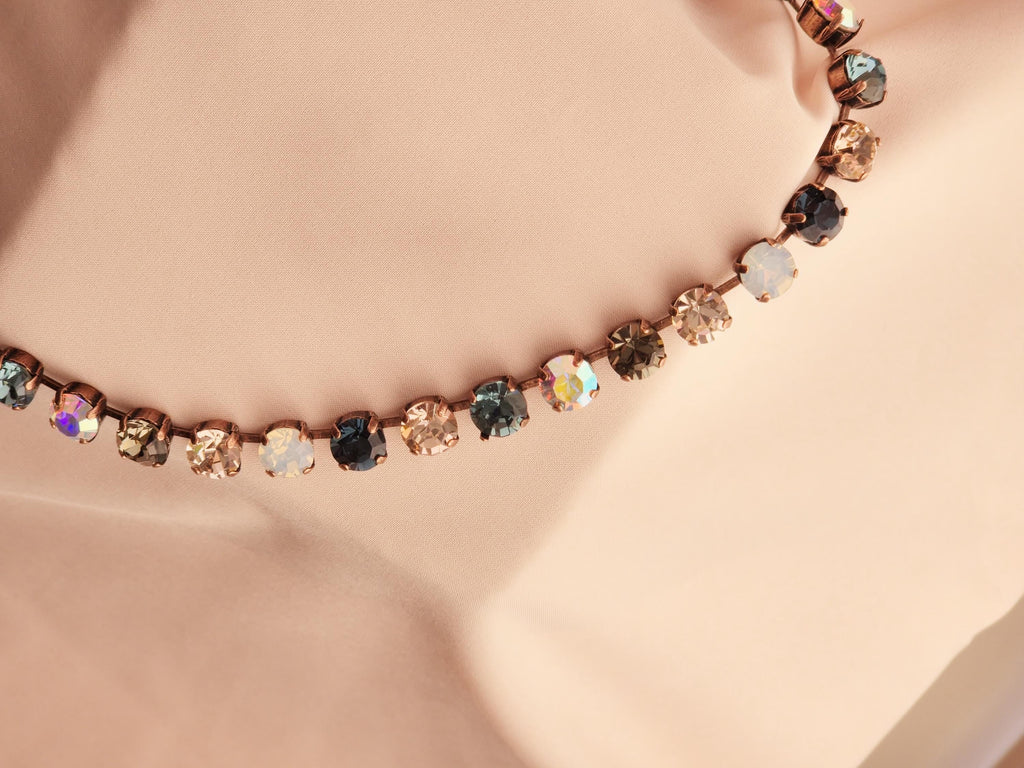 Smokin' Crystal Tennis Necklace | Crystal Choker | Rhinestone Jewelry | Crystal AB and Black Diamond Necklace