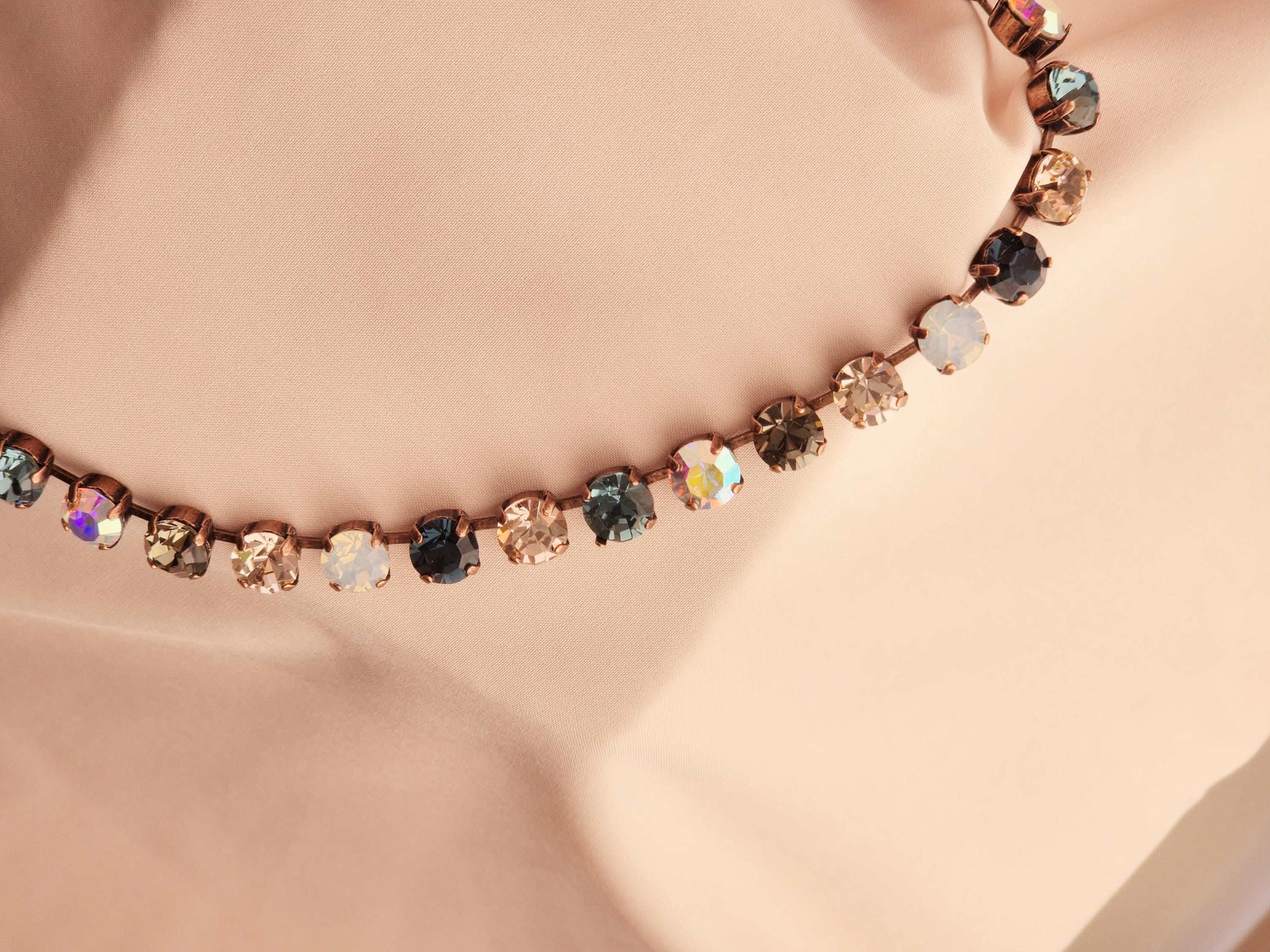 Smokin' Crystal Tennis Necklace | Crystal Choker | Rhinestone Jewelry | Crystal AB and Black Diamond Necklace