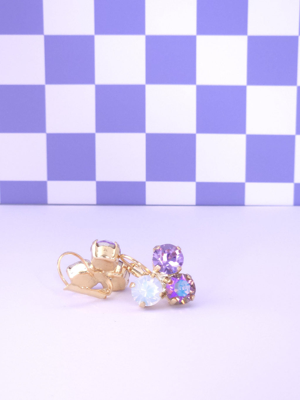 Trio Crystal Leverback Earrings | 8mm Austrian Stones, Gold Plated Finish