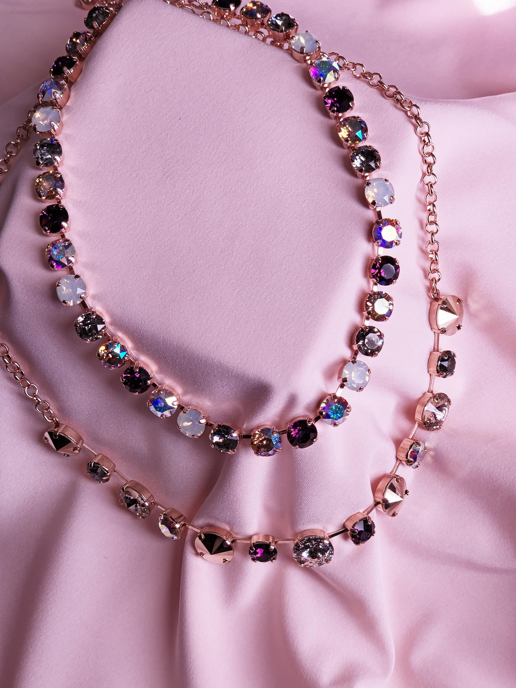 Swarovski Crystal Necklace | Rose Gold Statement Choker | Amethyst, Black Opal, Aurora Borealis