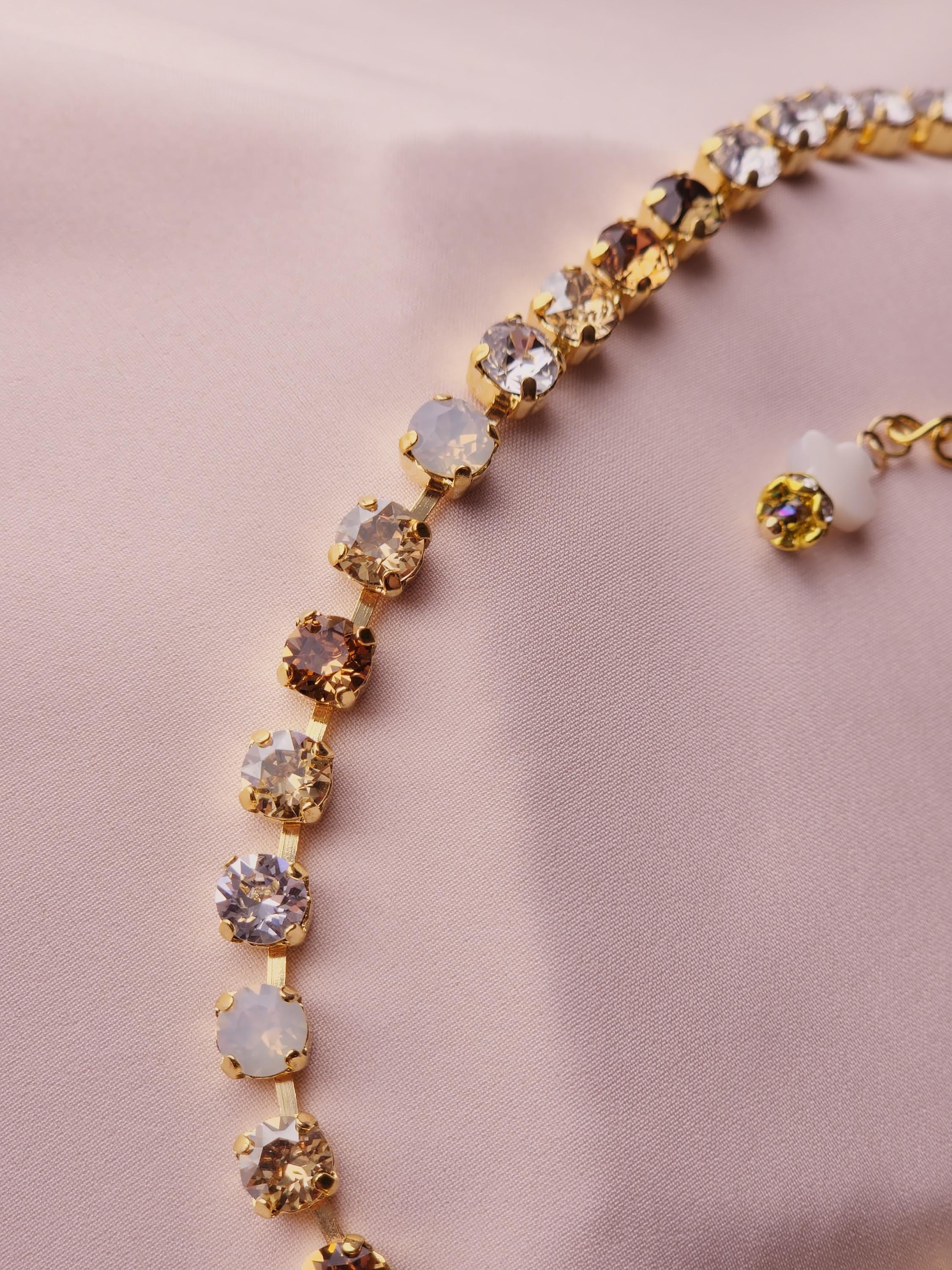 Champagne Toast Austrian Crystal | Colorado Topaz White Opal Necklace | Crystal Choker | Gold Plated Necklace Earrings | Rhinestone Jewelry