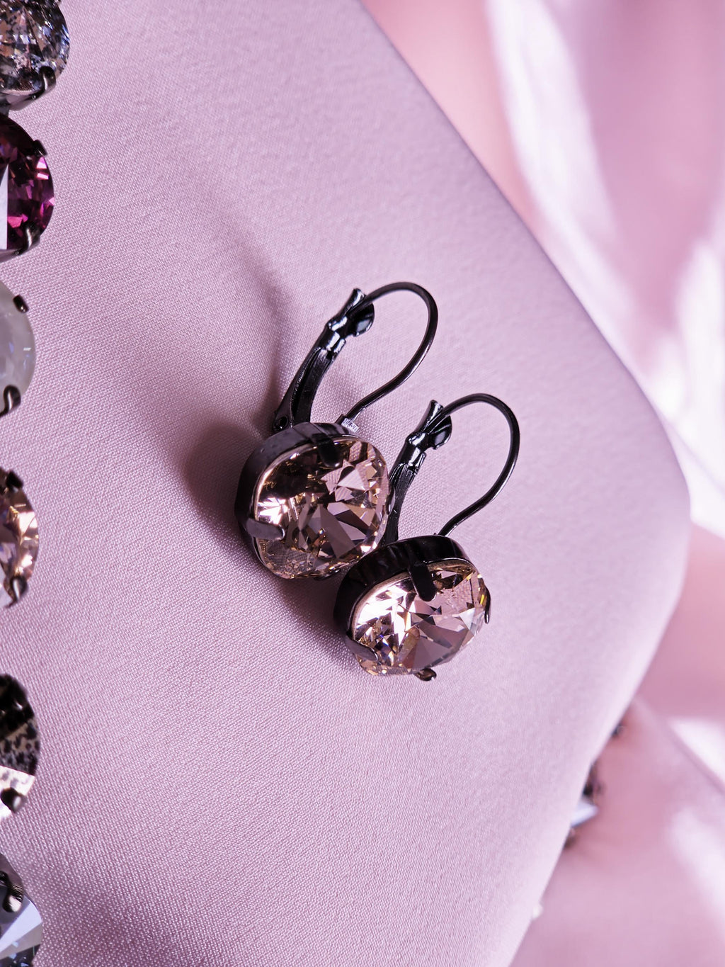 Swarovski Crystal Necklace | Black Setting Statement | Amethyst Patina, Rose Gold, Vintage Rose