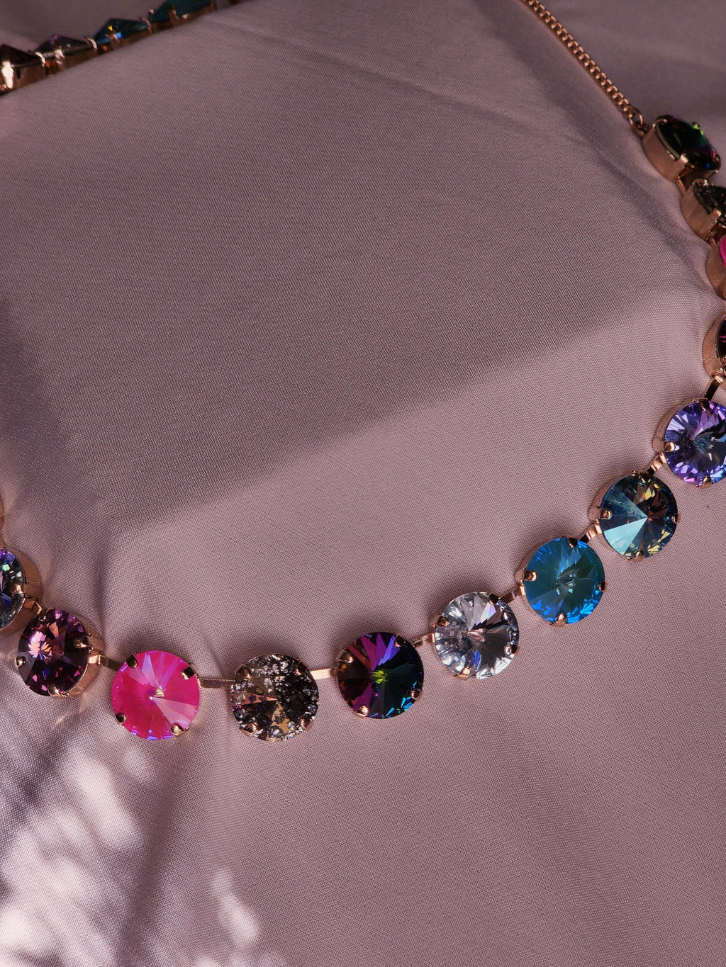 May Flowers Swarovski Crystal Necklace | Handmade Rose Gold Statement Necklace | Rainbow Crystal Choker
