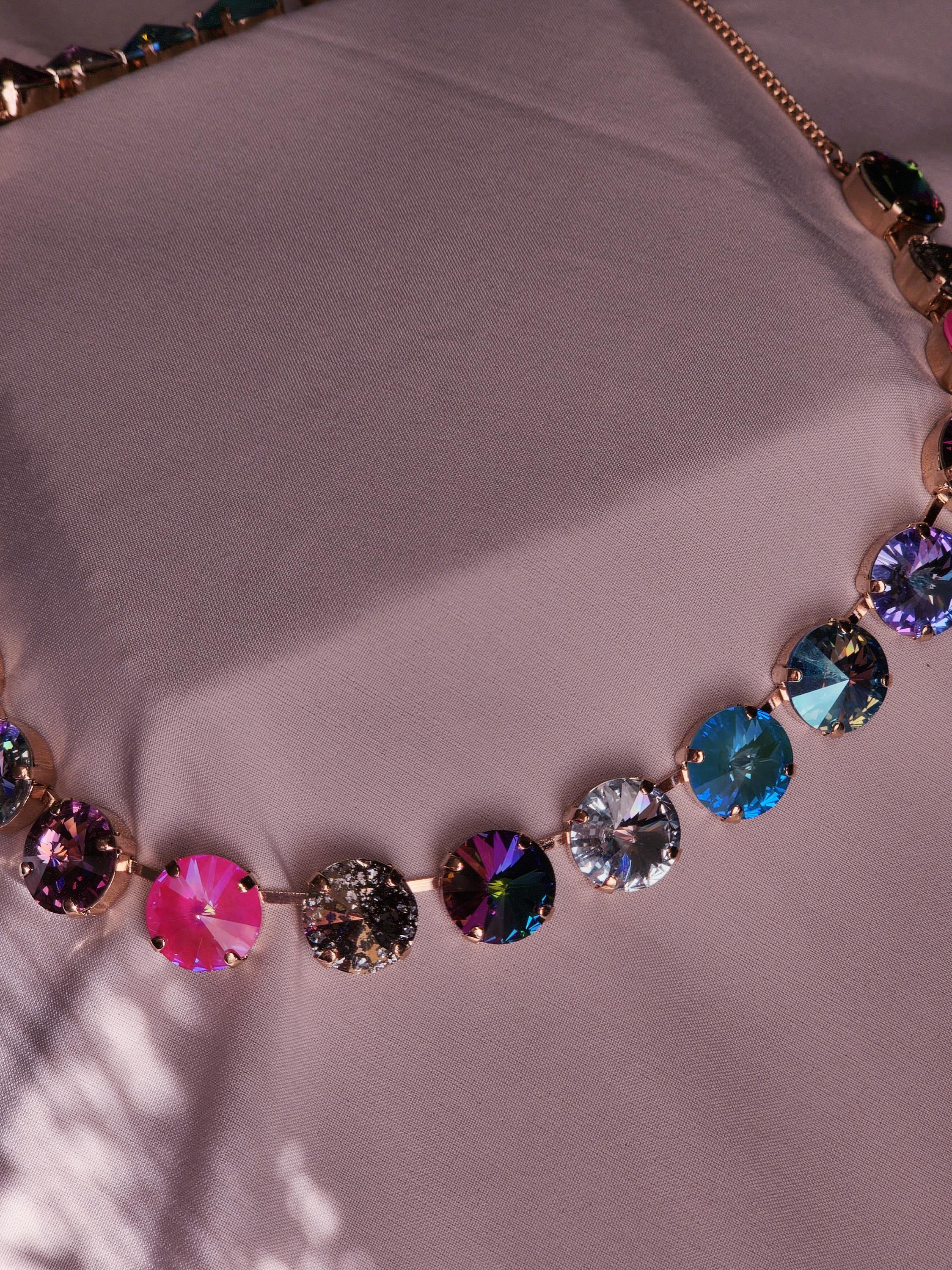 May Flowers Swarovski Crystal Necklace | Handmade Rose Gold Statement Necklace | Rainbow Crystal Choker