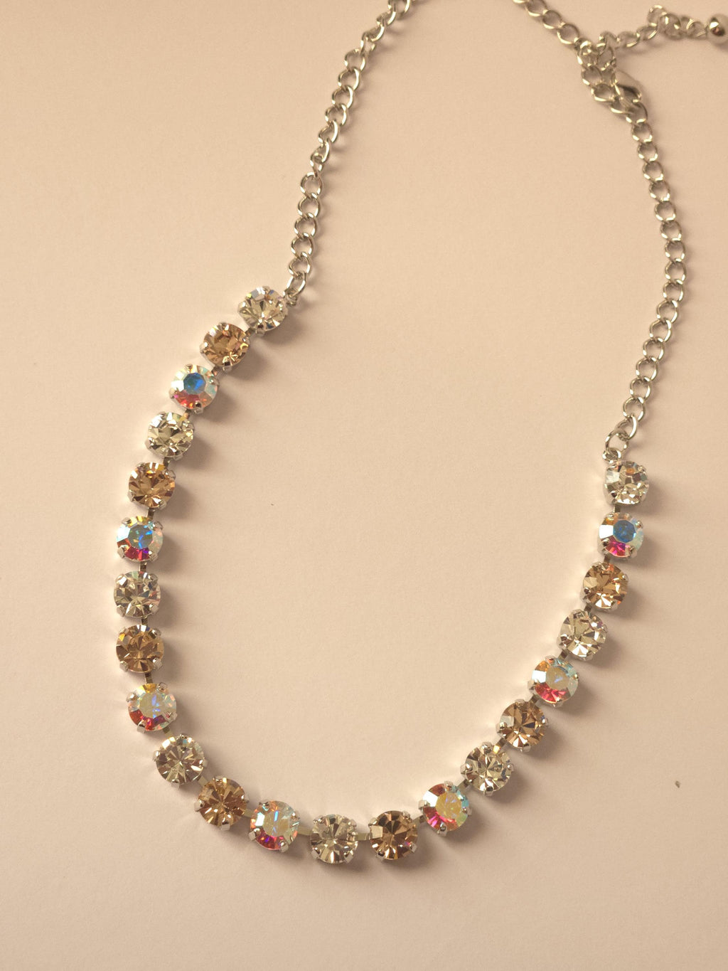 Rhodium Plated Crystal AB & Vintage Rose Jewelry Set | Swarovski, Preciosa Crystal Necklace, Earrings, Bracelet | Bridal Statement Jewelry