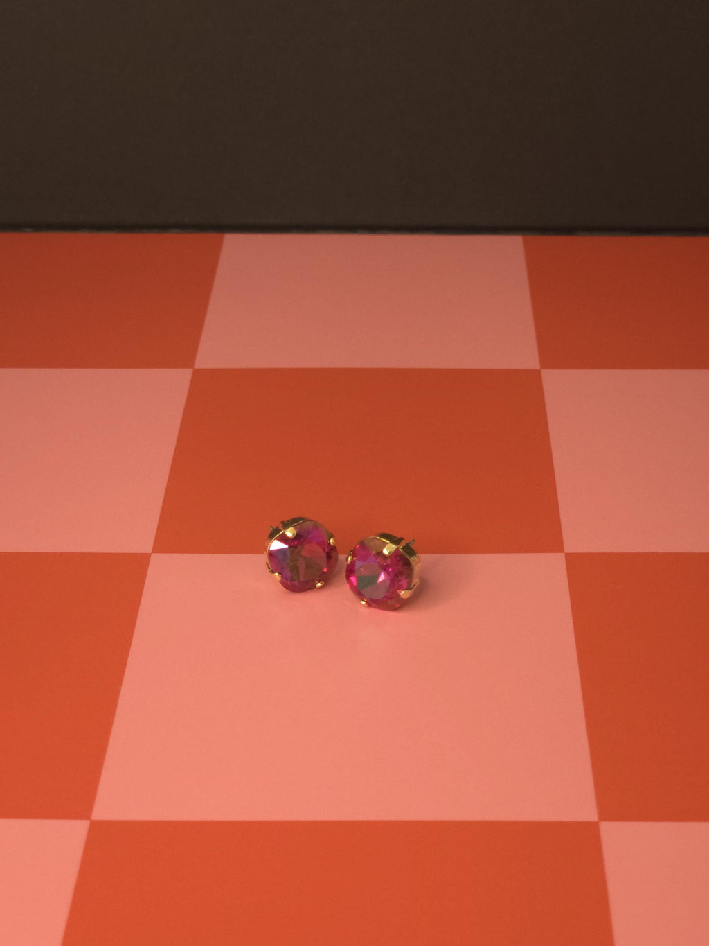 Painted Rose Swarovski Crystal Stud Earrings | Handmade Gold Plated Cushion Earrings | Fuchsia Maui Lava Crystal Studs