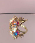 Crystal Crown Ring | Adjustable Gold Plated Cluster Ring | Genuine Swarovski Crystal, CZ Accents | Sparkling Crystal AB