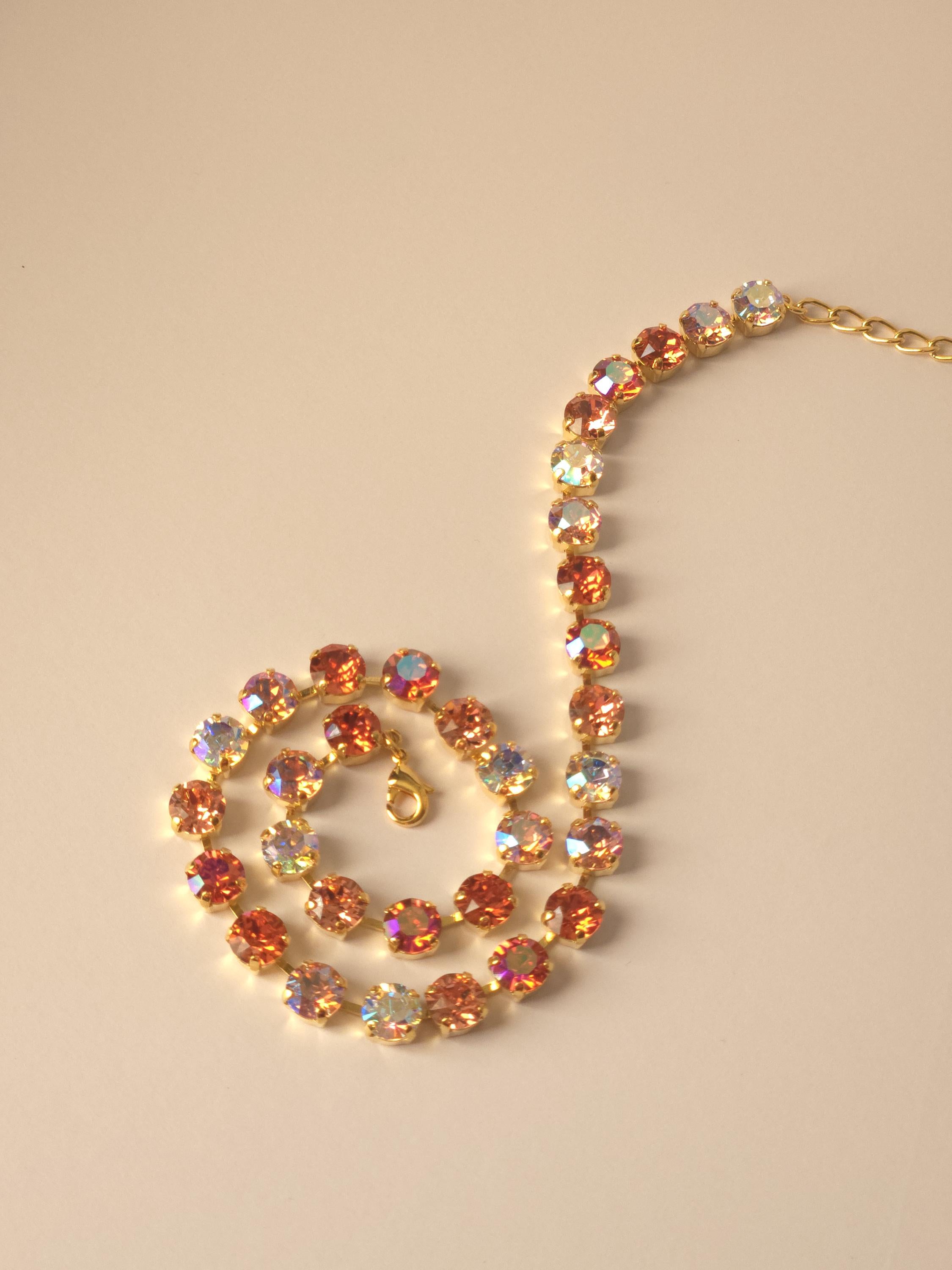18K Gold Plated Padparadscha Crystal Jewelry Set | Swarovski & Preciosa Crystal Necklace, Earrings, Bracelet | Peach Rose Bridal Jewelry