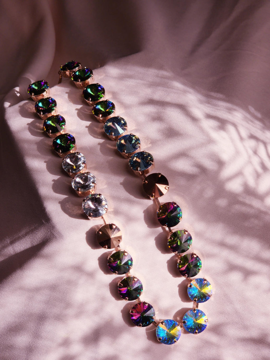 April Showers Swarovski Crystal Necklace | Handmade Rose Gold Statement Necklace | Rainbow Blue Electra Crystal Choker