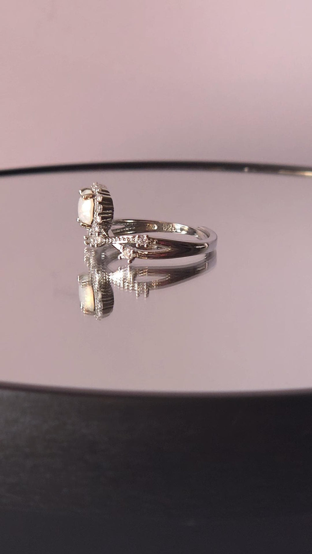 White Opal Mystical Setting Crystal Halo Ring | Adjustable Sterling Silver Plated Crossover Ring | Genuine Swarovski Crystal, CZ Halo