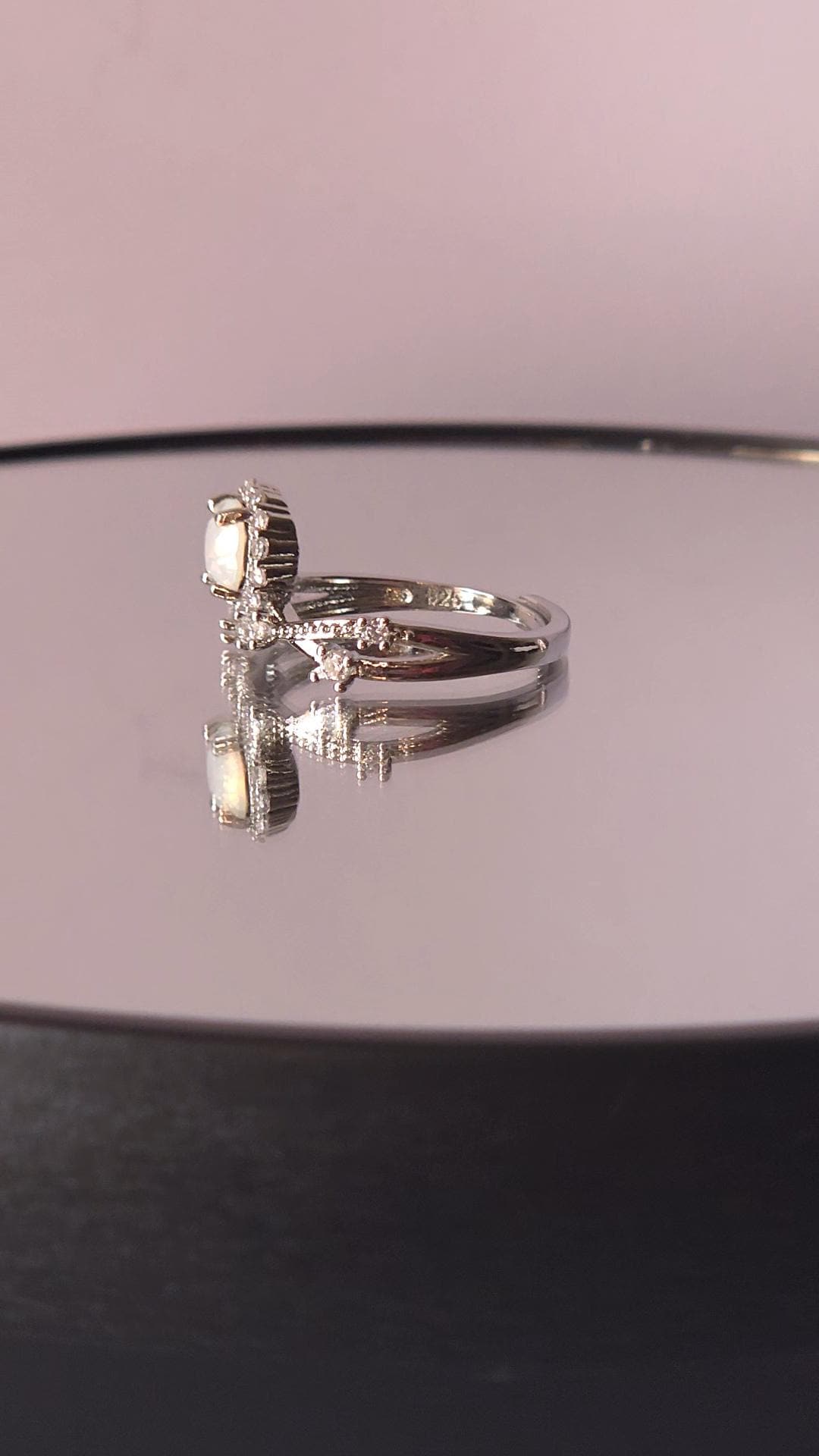 White Opal Mystical Setting Crystal Halo Ring | Adjustable Sterling Silver Plated Crossover Ring | Genuine Swarovski Crystal, CZ Halo