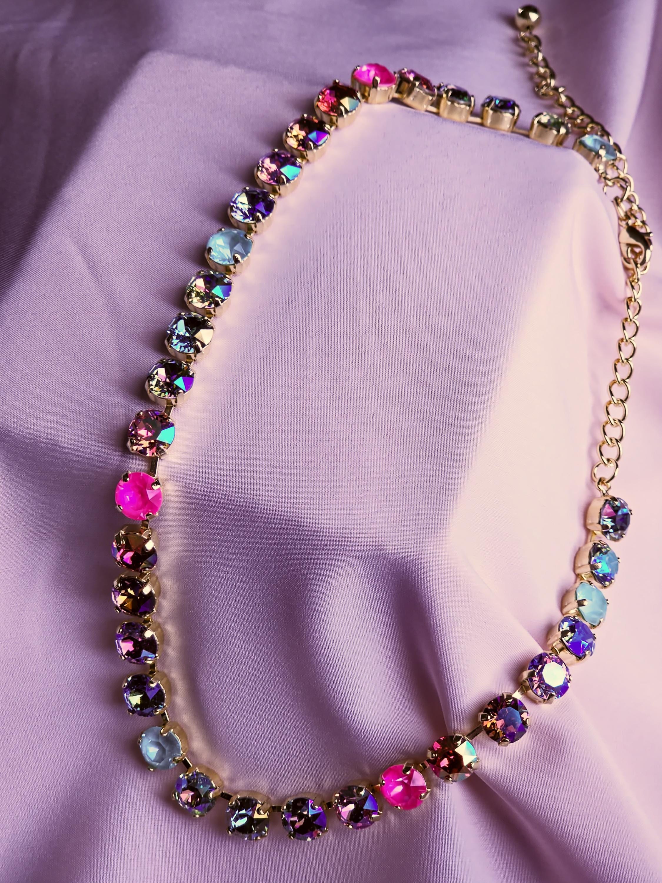 Swarovski Crystal Rainbow Necklace | Gold Plated Statement Jewelry
