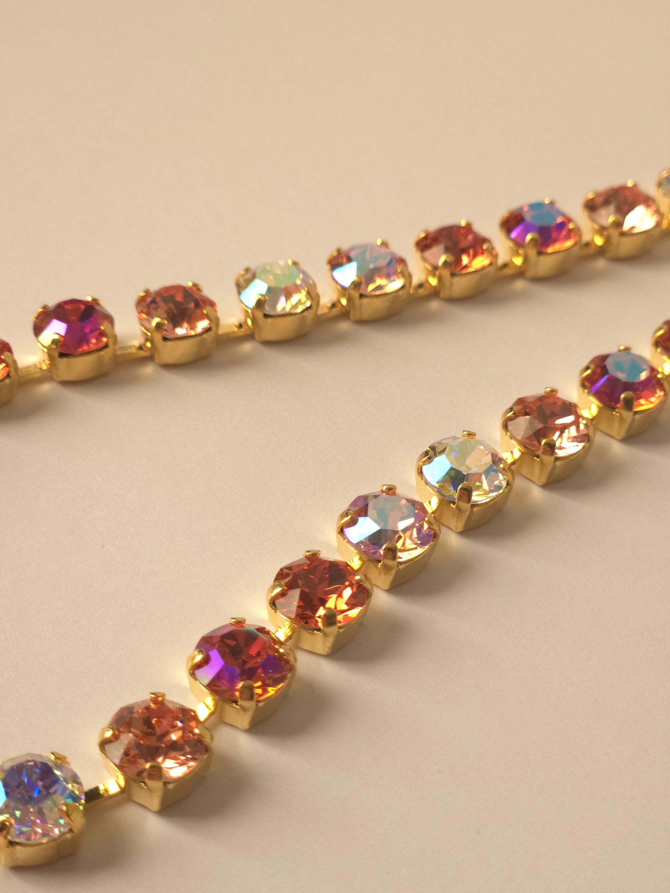 18K Gold Plated Padparadscha Crystal Jewelry Set | Swarovski & Preciosa Crystal Necklace, Earrings, Bracelet | Peach Rose Bridal Jewelry