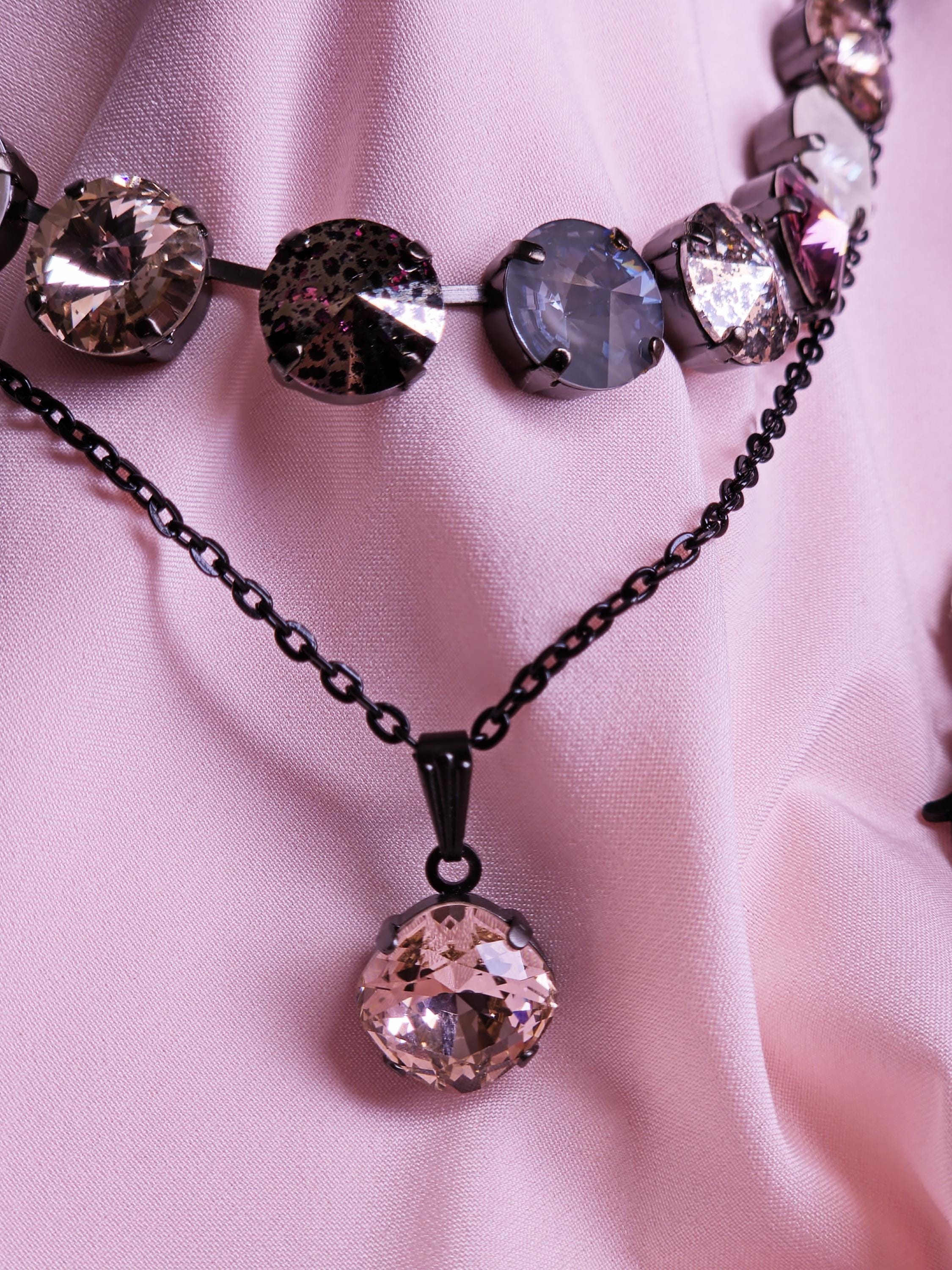 Swarovski Crystal Necklace | Black Setting Statement | Amethyst Patina, Rose Gold, Vintage Rose