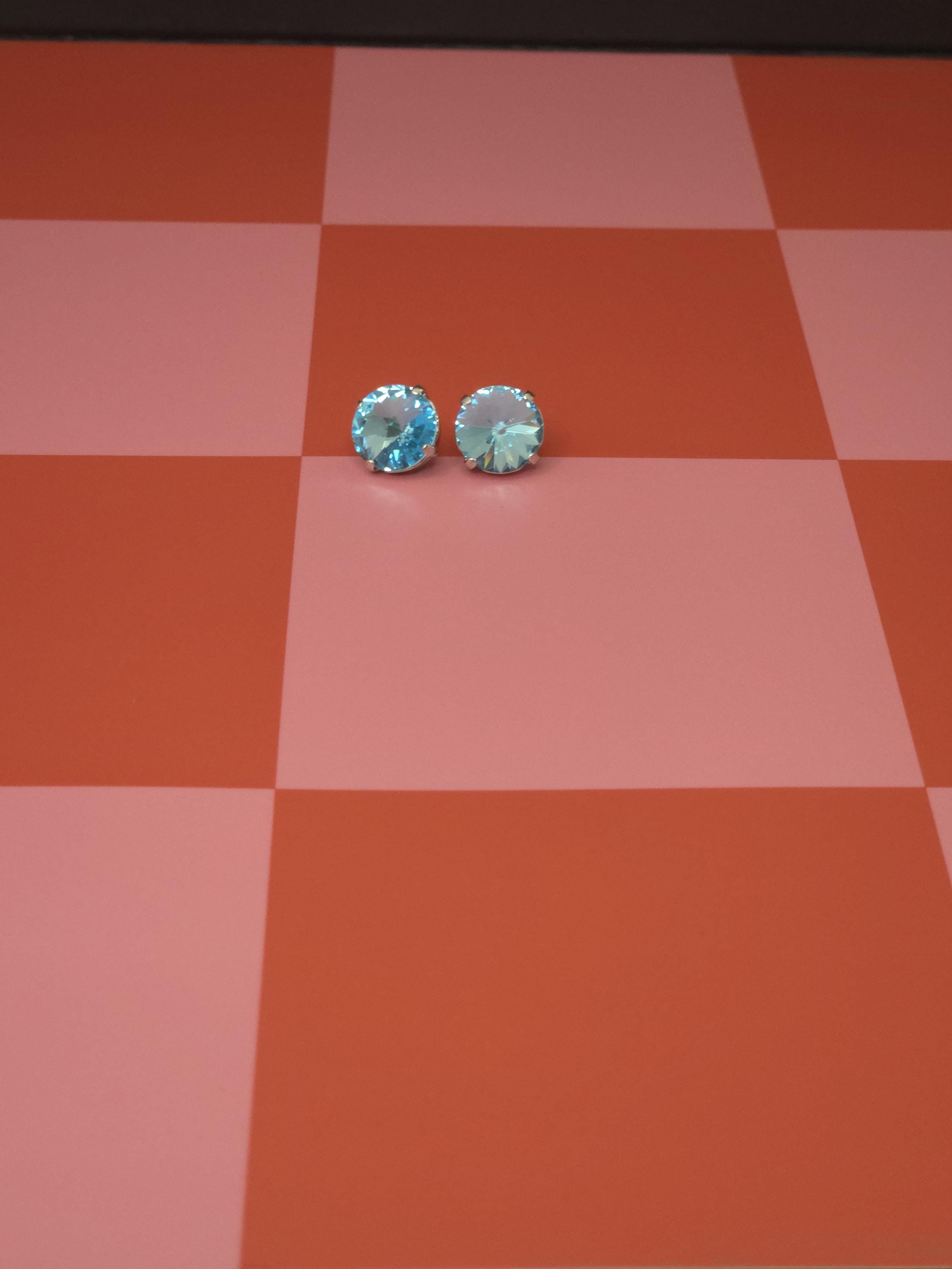 Pool of Tears Swarovski Crystal Stud Earrings | Handmade Rhodium Rivoli Earrings | Aquamarine Crystal Studs