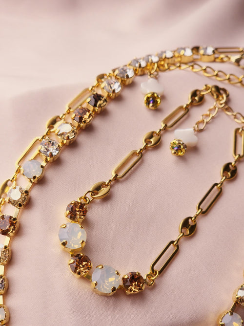 Champagne Toast Austrian Crystal | Colorado Topaz White Opal Necklace | Crystal Choker | Gold Plated Necklace Earrings | Rhinestone Jewelry
