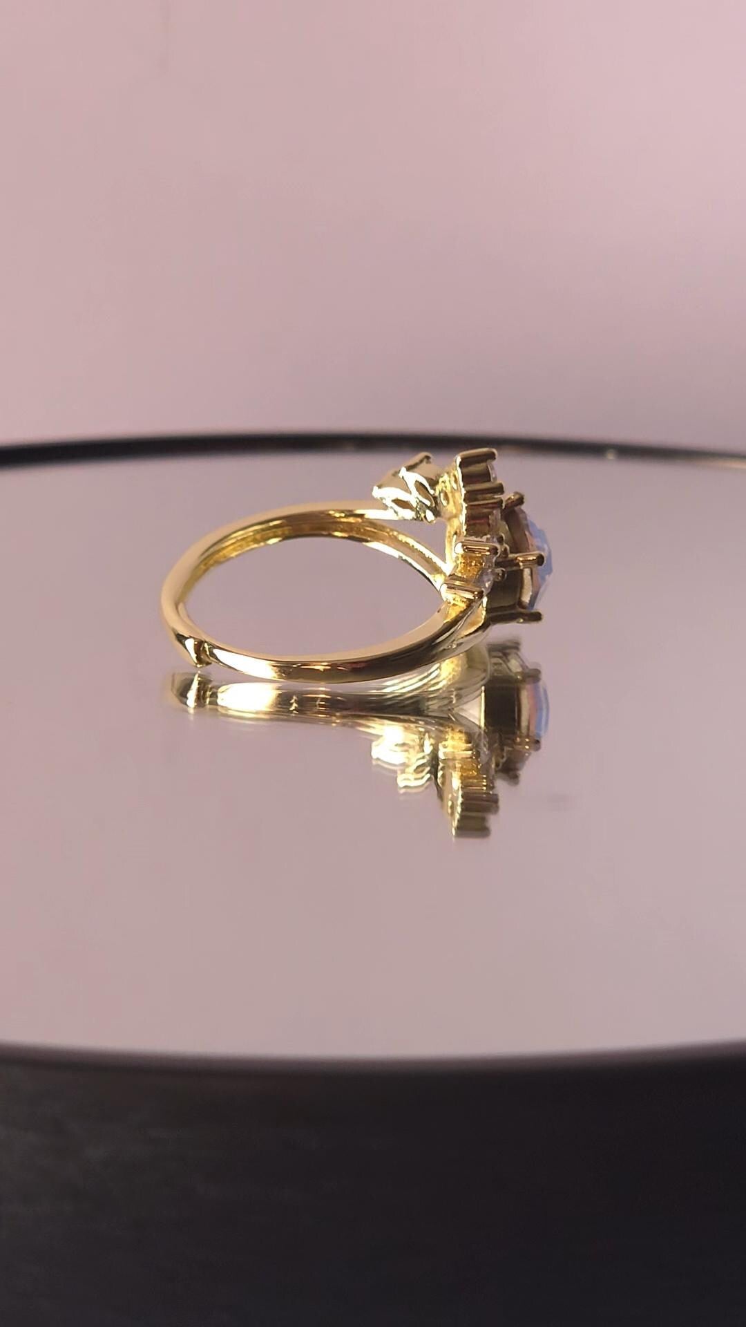 Crystal Crown Ring | Adjustable Gold Plated Cluster Ring | Genuine Swarovski Crystal, CZ Accents | Sparkling Crystal AB