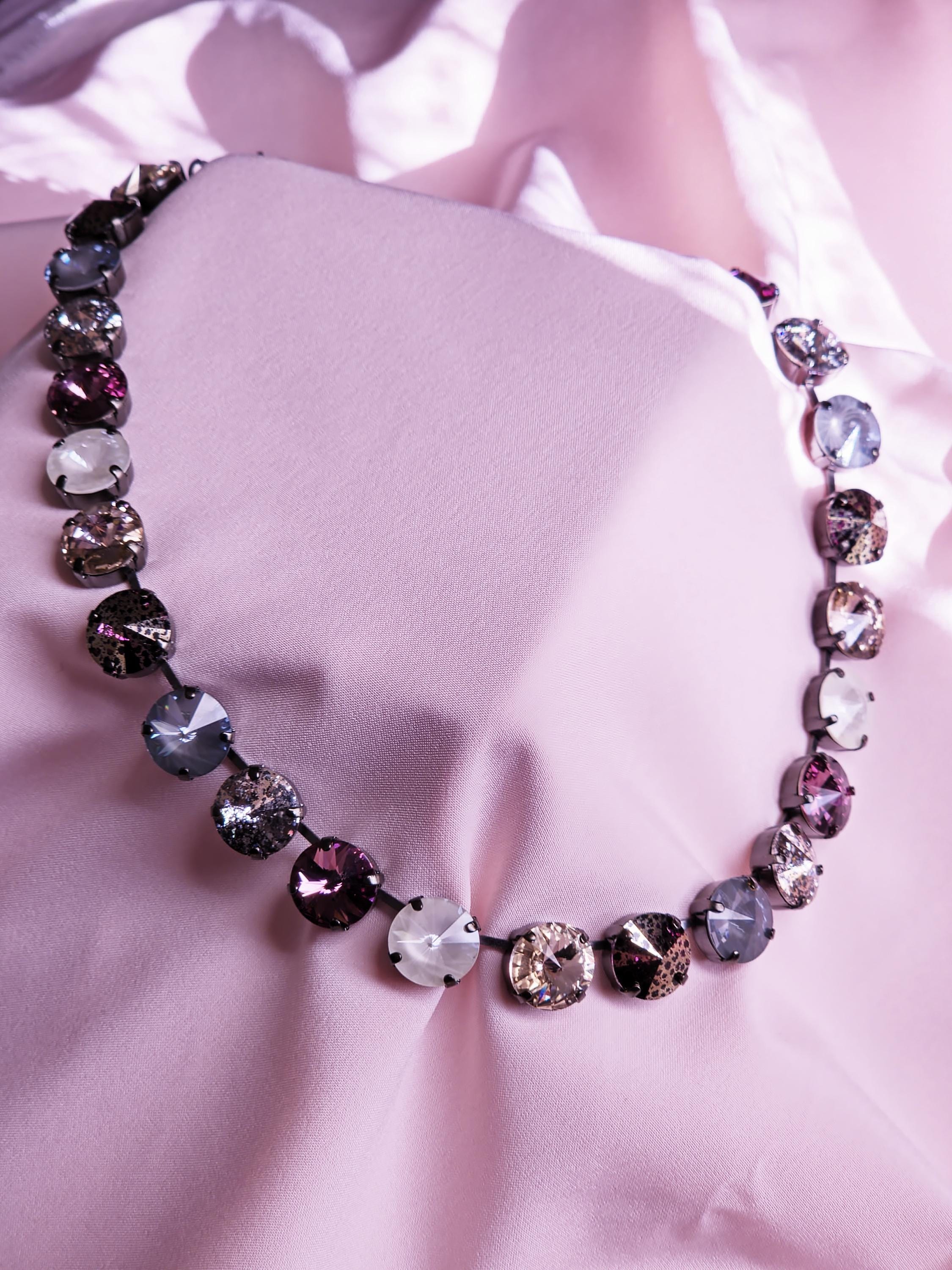 Swarovski Crystal Necklace | Black Setting Statement | Amethyst Patina, Rose Gold, Vintage Rose