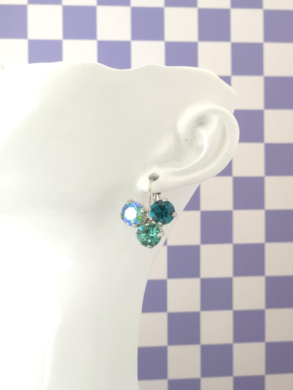 Mermaid Green Crystal Trio Leverback Earrings | 8mm Austrian Crystal Statement Jewelry