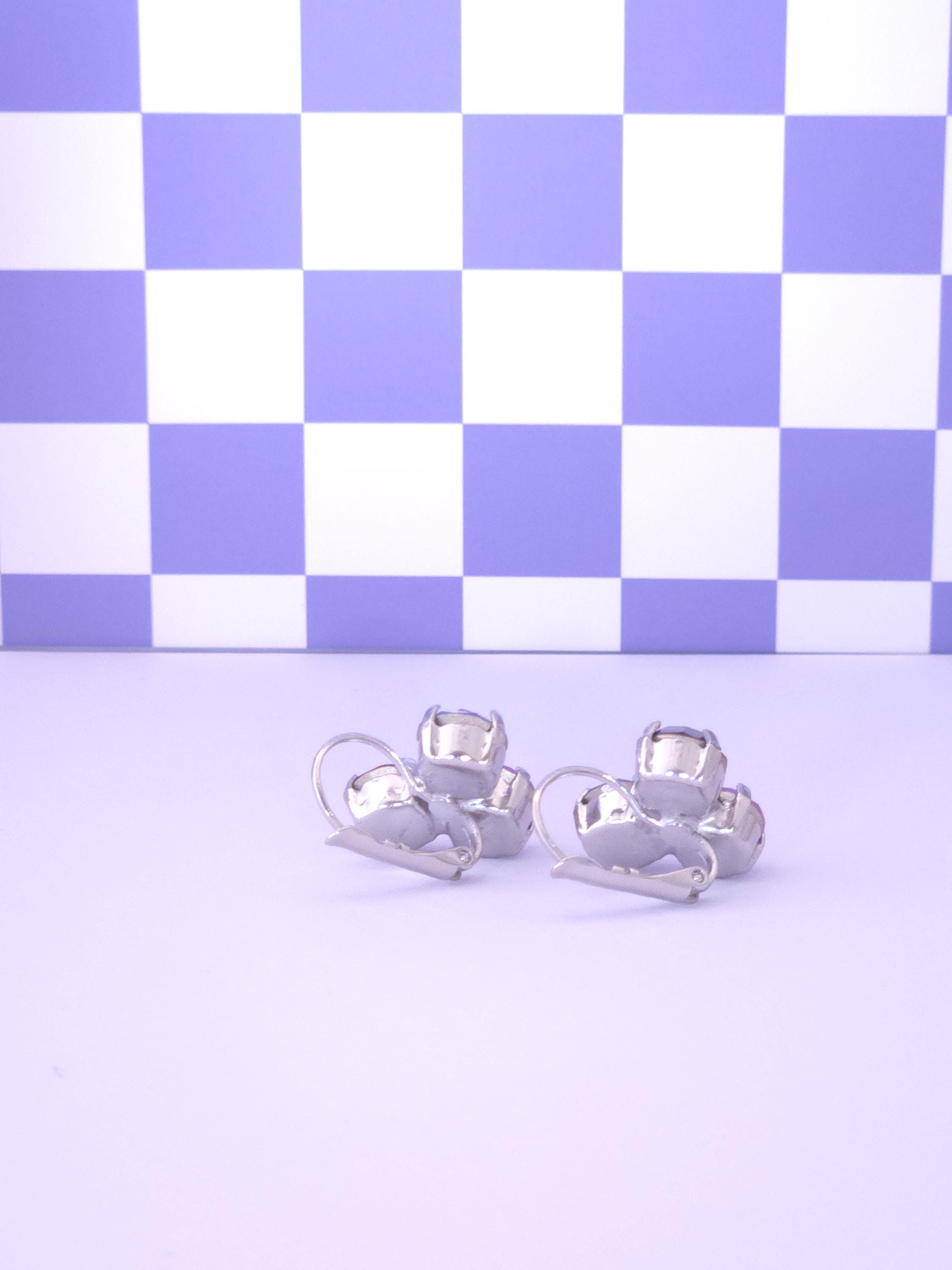 Trio Crystal Leverback Earrings | 8mm Faceted Stones, Rhodium Finish