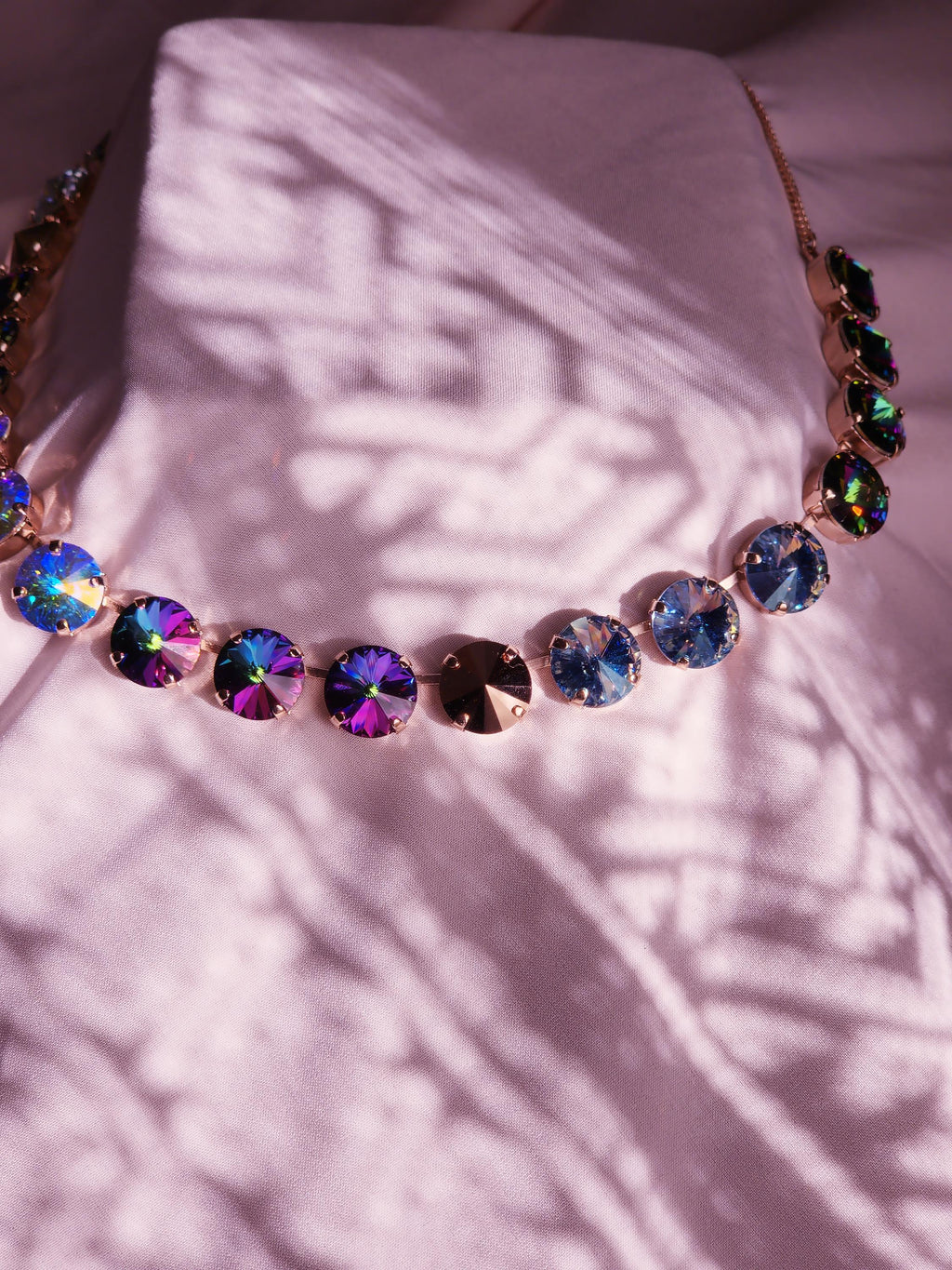 April Showers Swarovski Crystal Necklace | Handmade Rose Gold Statement Necklace | Rainbow Blue Electra Crystal Choker