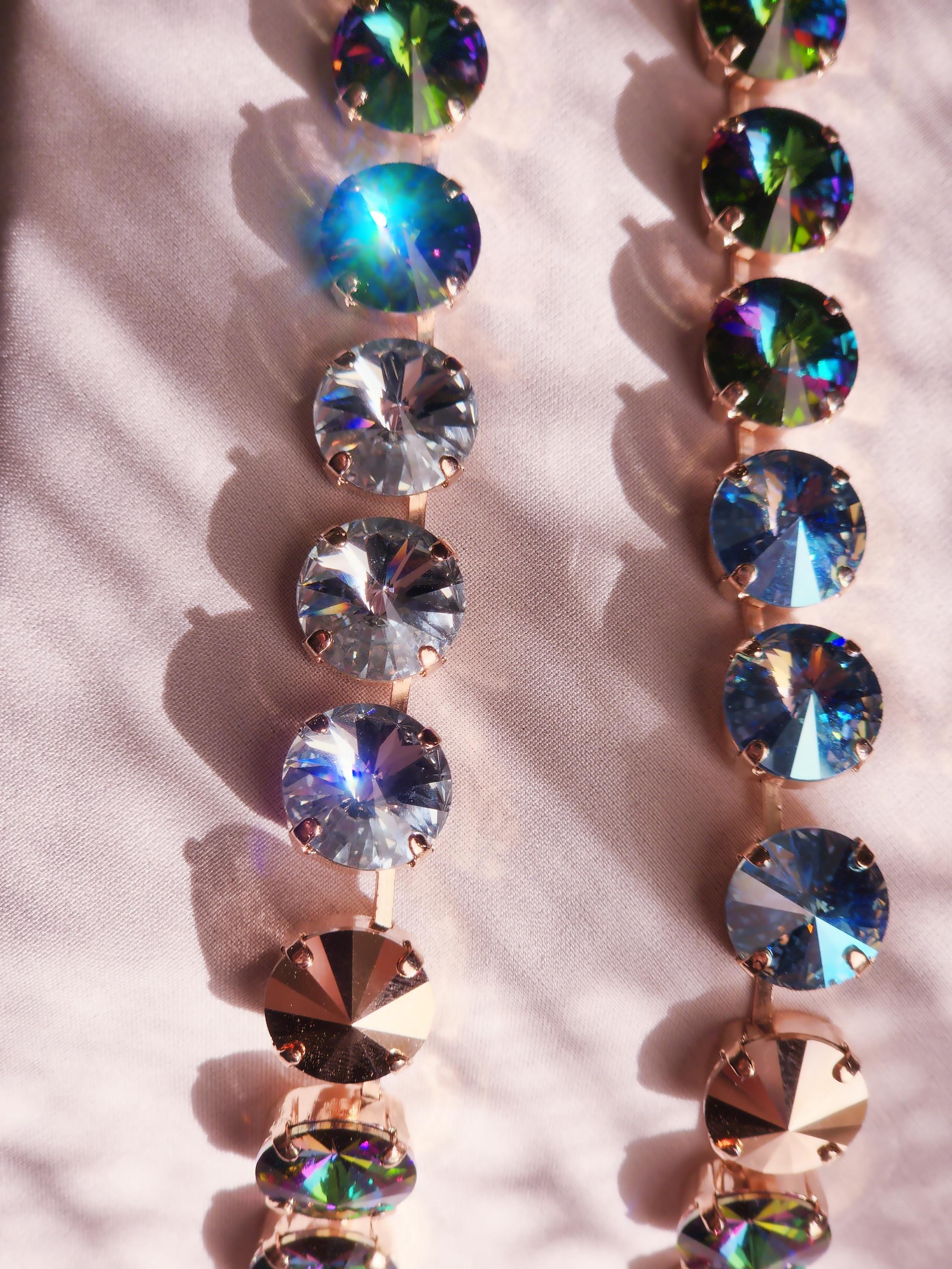 April Showers Swarovski Crystal Necklace | Handmade Rose Gold Statement Necklace | Rainbow Blue Electra Crystal Choker