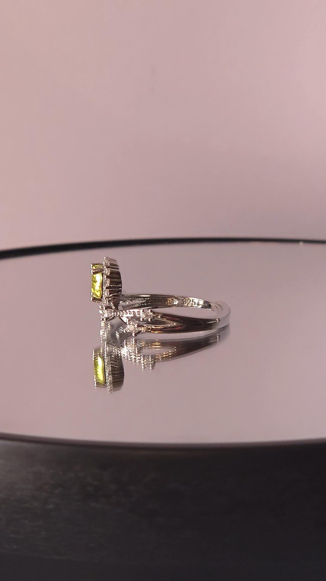 Mystical Setting Citrus Green Crystal Halo Ring | Adjustable Sterling Silver Plated Crossover Ring | Genuine Swarovski Crystal, CZ Halo