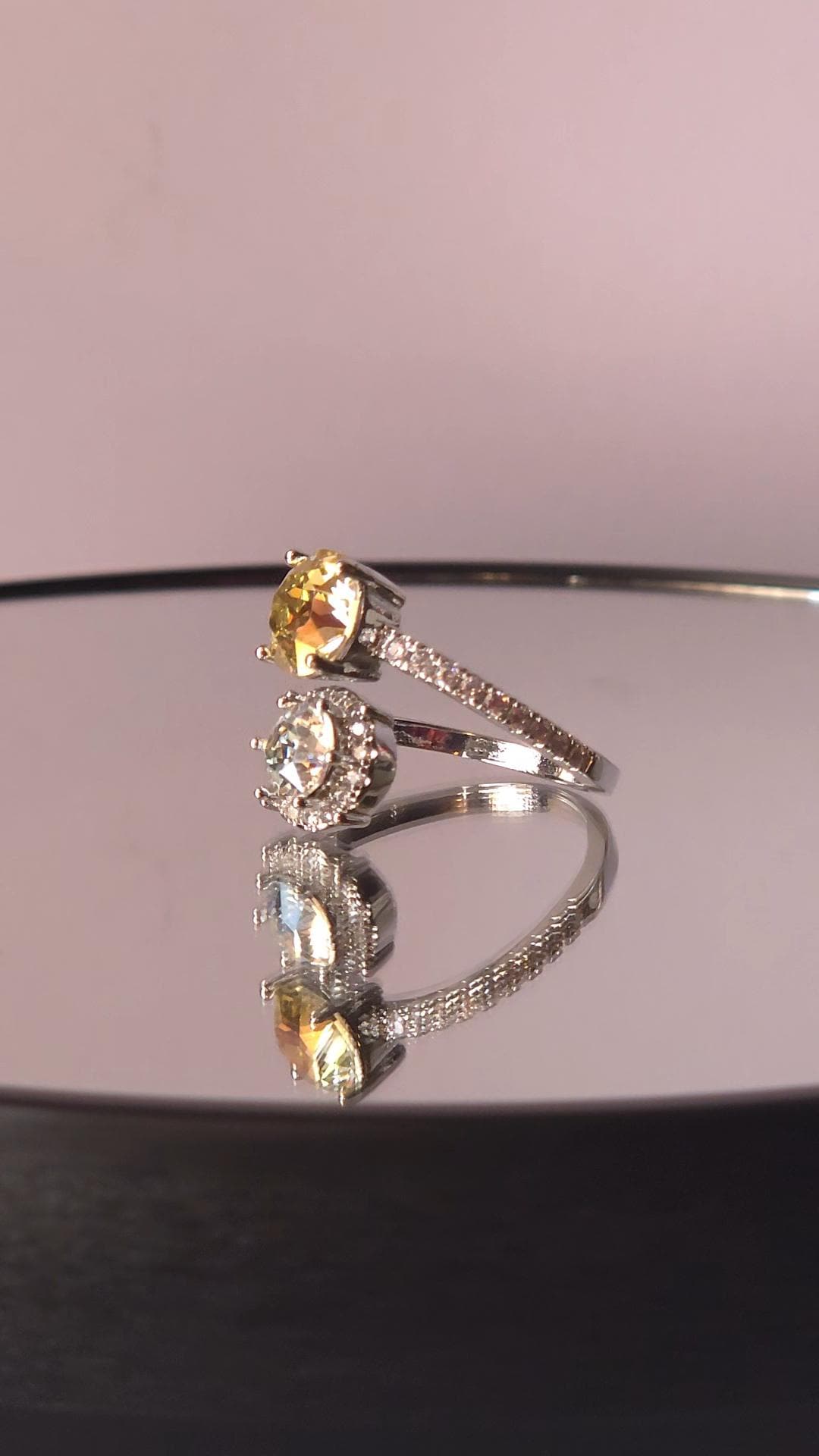 Swarovski Lemon Moonlight Two-Stone Crystal Wrap Ring | Adjustable 925 Sterling Silver Plated Ring | Genuine Swarovski Crystal | Halo Ring