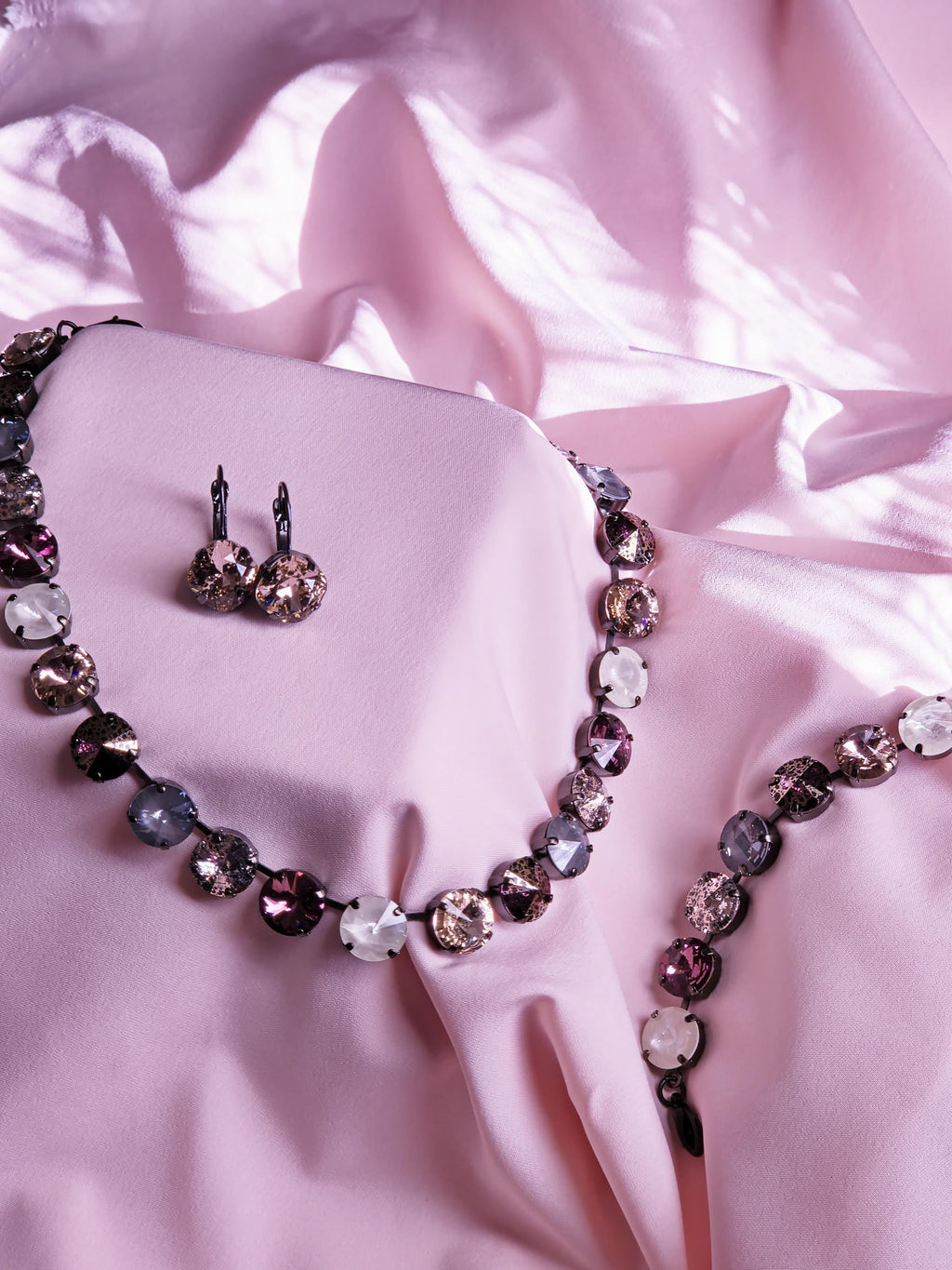 Swarovski Crystal Necklace | Black Setting Statement | Amethyst Patina, Rose Gold, Vintage Rose