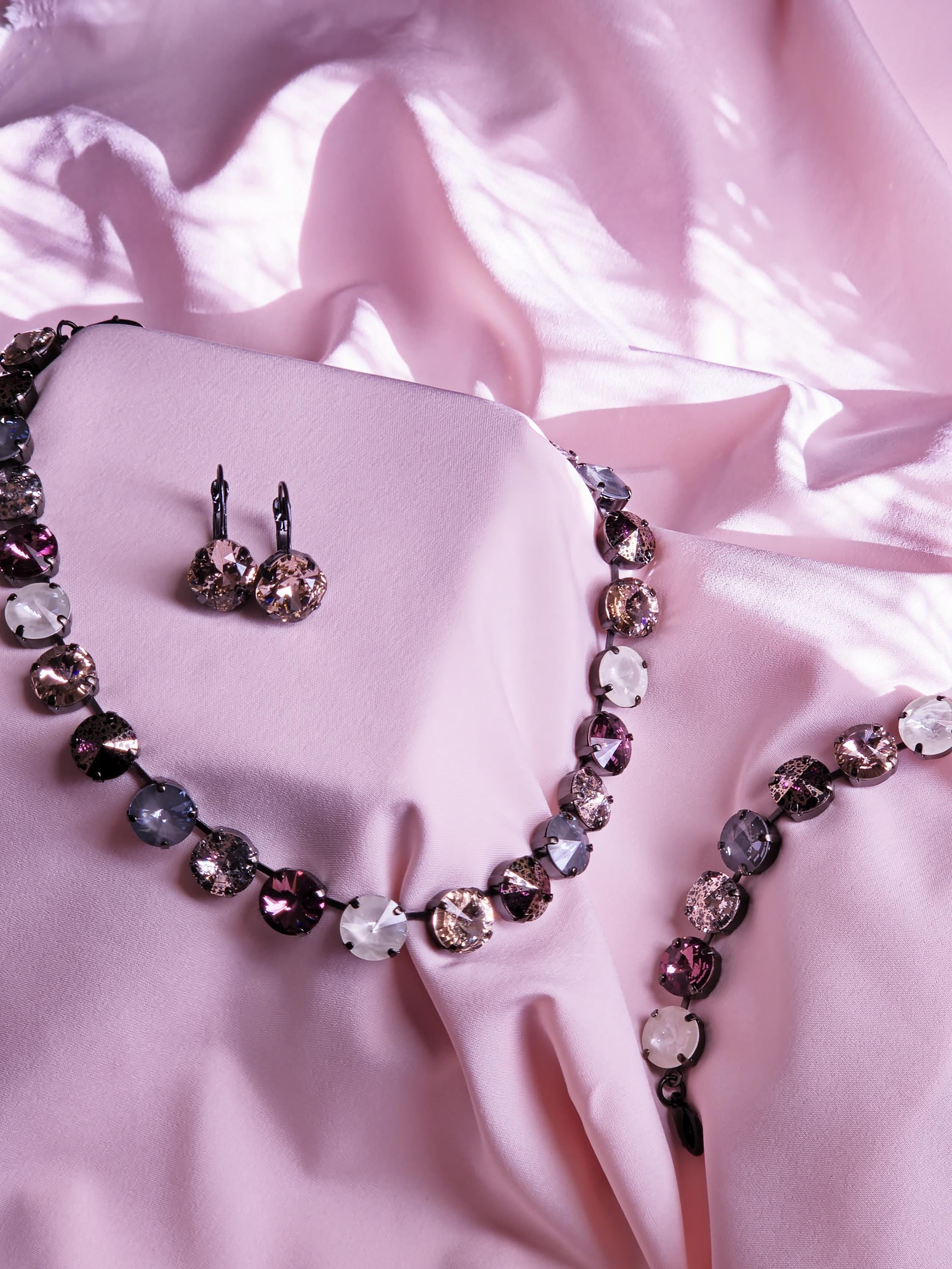 Swarovski Crystal Necklace | Black Setting Statement | Amethyst Patina, Rose Gold, Vintage Rose