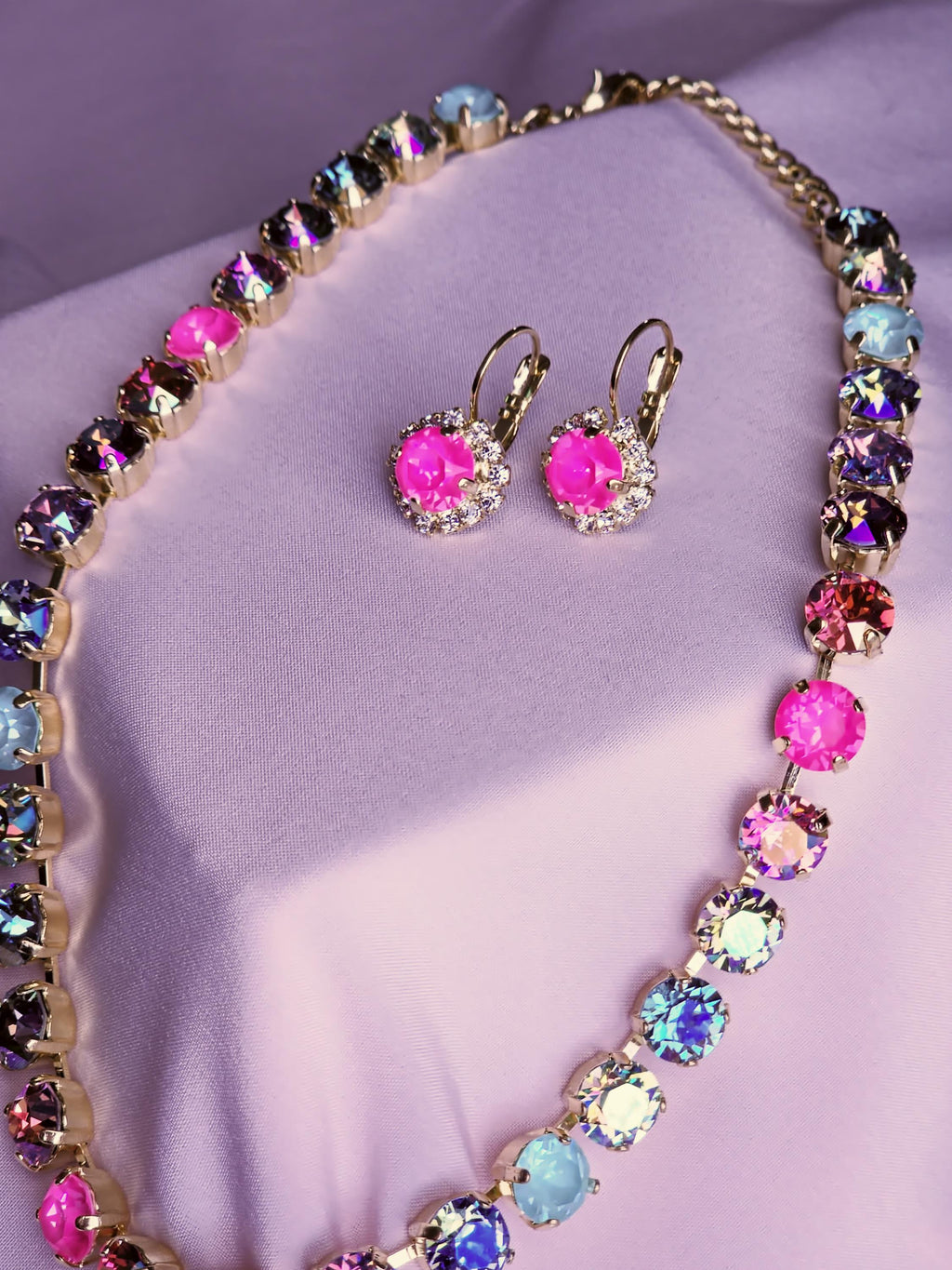 Swarovski Crystal Rainbow Necklace | Gold Plated Statement Jewelry