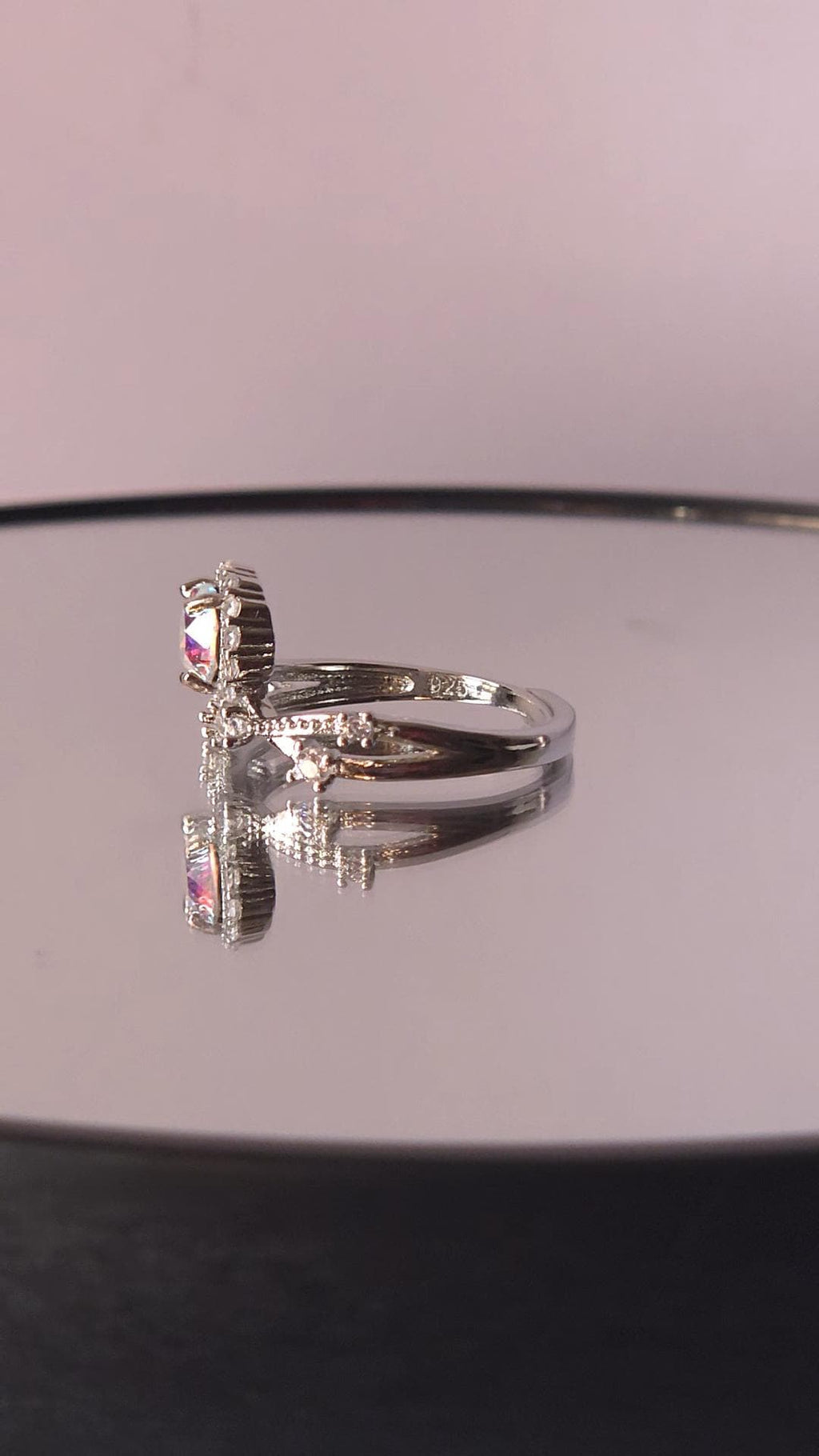 Crystal AB Mystical Setting Crystal Halo Ring | Adjustable Sterling Silver Plated Crossover Ring | Genuine Swarovski Crystal, CZ Halo
