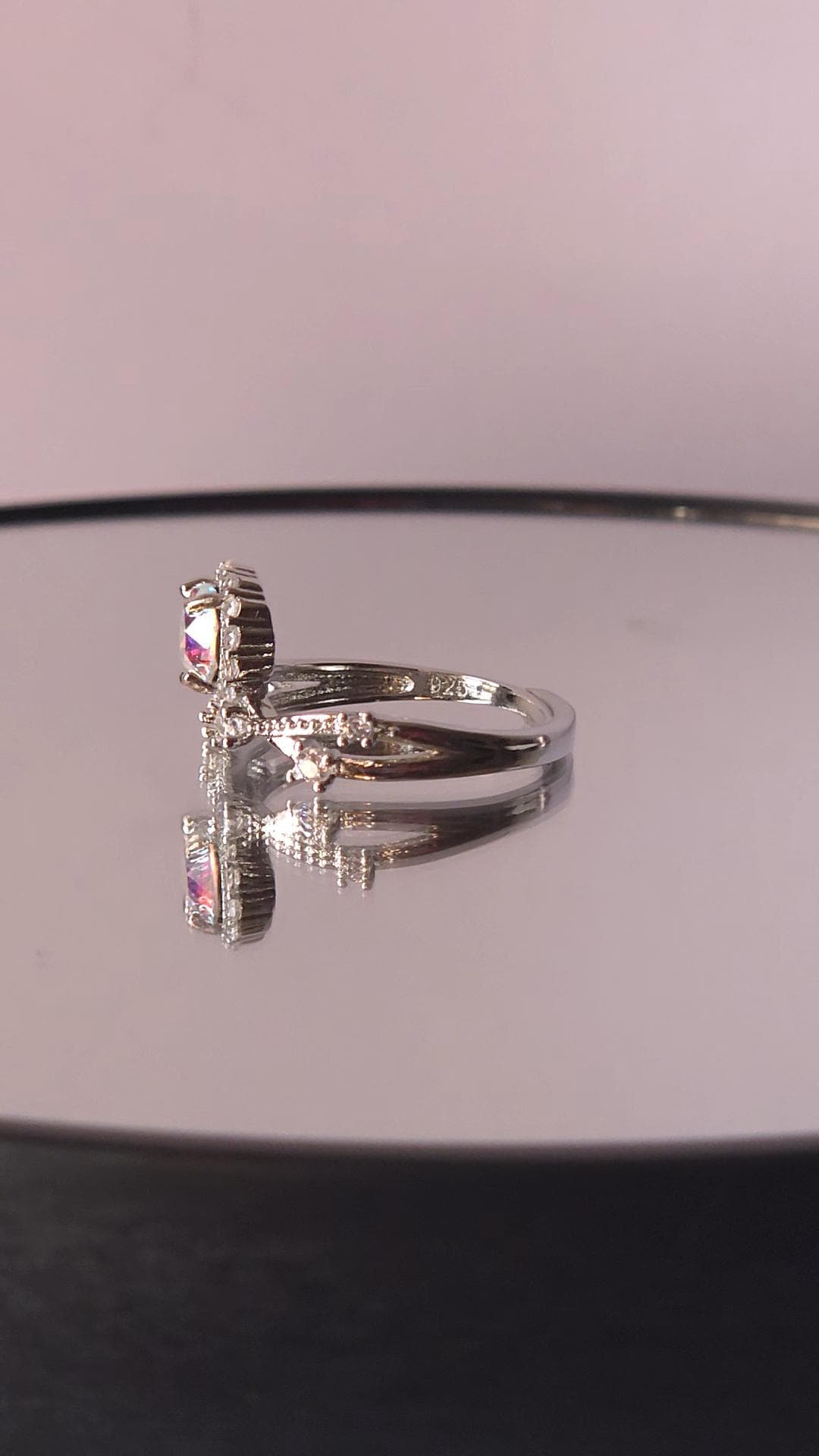 Crystal AB Mystical Setting Crystal Halo Ring | Adjustable Sterling Silver Plated Crossover Ring | Genuine Swarovski Crystal, CZ Halo