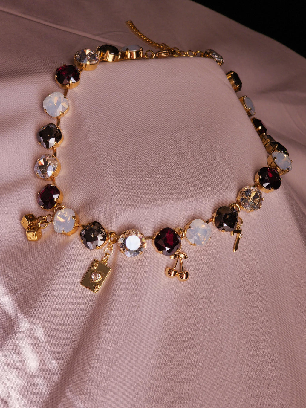 Sin City Swarovski Crystal Charm Necklace | Handmade Gold Plated Statement Necklace | Vegas Jewelry | Dice Charm Necklace