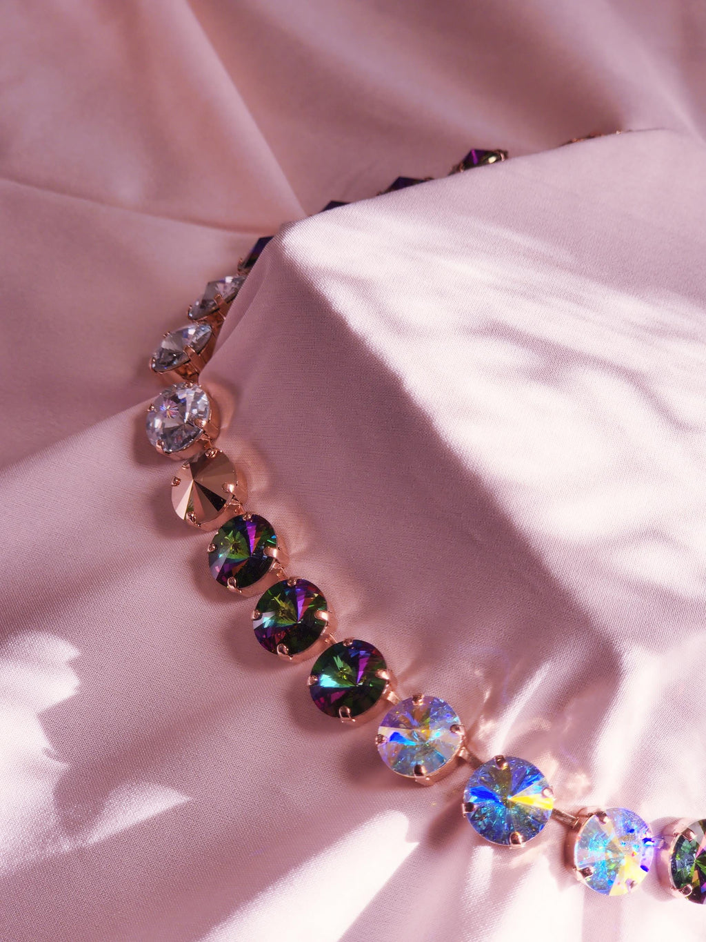 April Showers Swarovski Crystal Necklace | Handmade Rose Gold Statement Necklace | Rainbow Blue Electra Crystal Choker