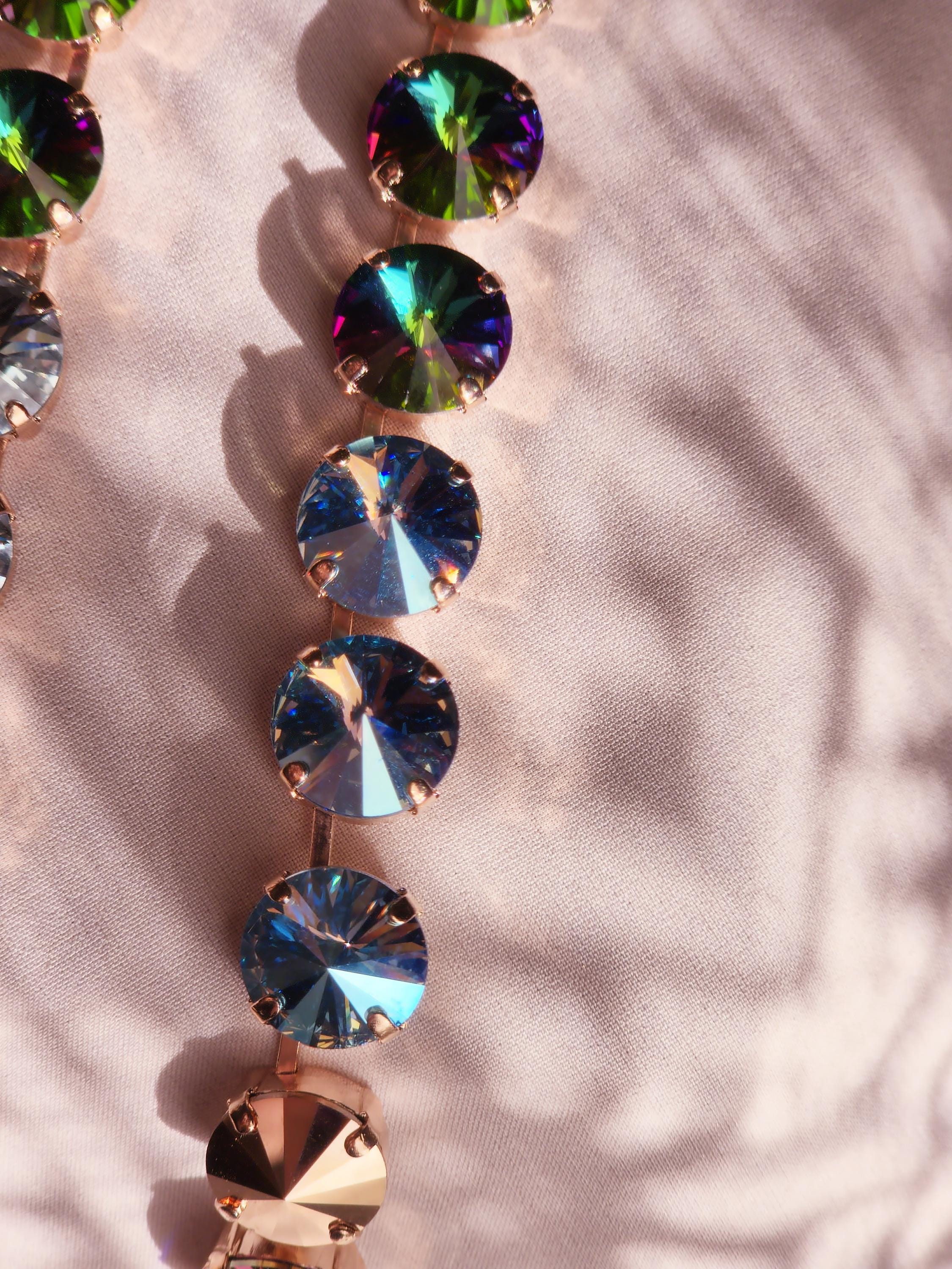 April Showers Swarovski Crystal Necklace | Handmade Rose Gold Statement Necklace | Rainbow Blue Electra Crystal Choker