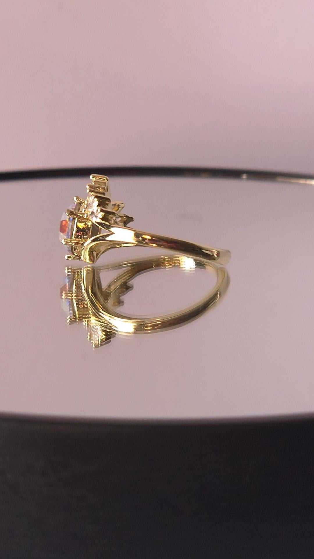 Crystal Crown Ring | Adjustable Gold Plated Cluster Ring | Genuine Swarovski Crystal, CZ Accents | Sparkling Crystal AB
