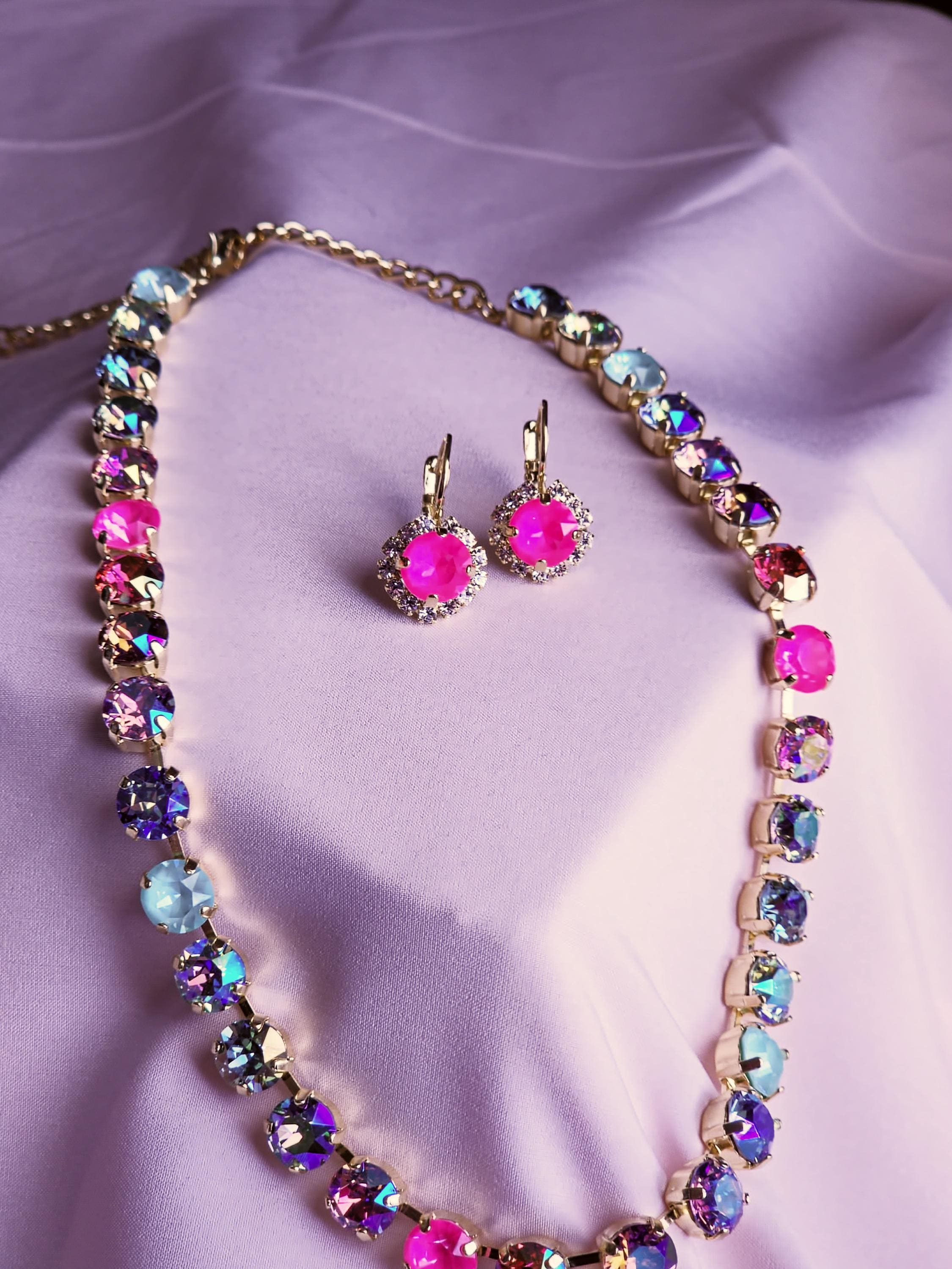 Swarovski Crystal Rainbow Necklace | Gold Plated Statement Jewelry