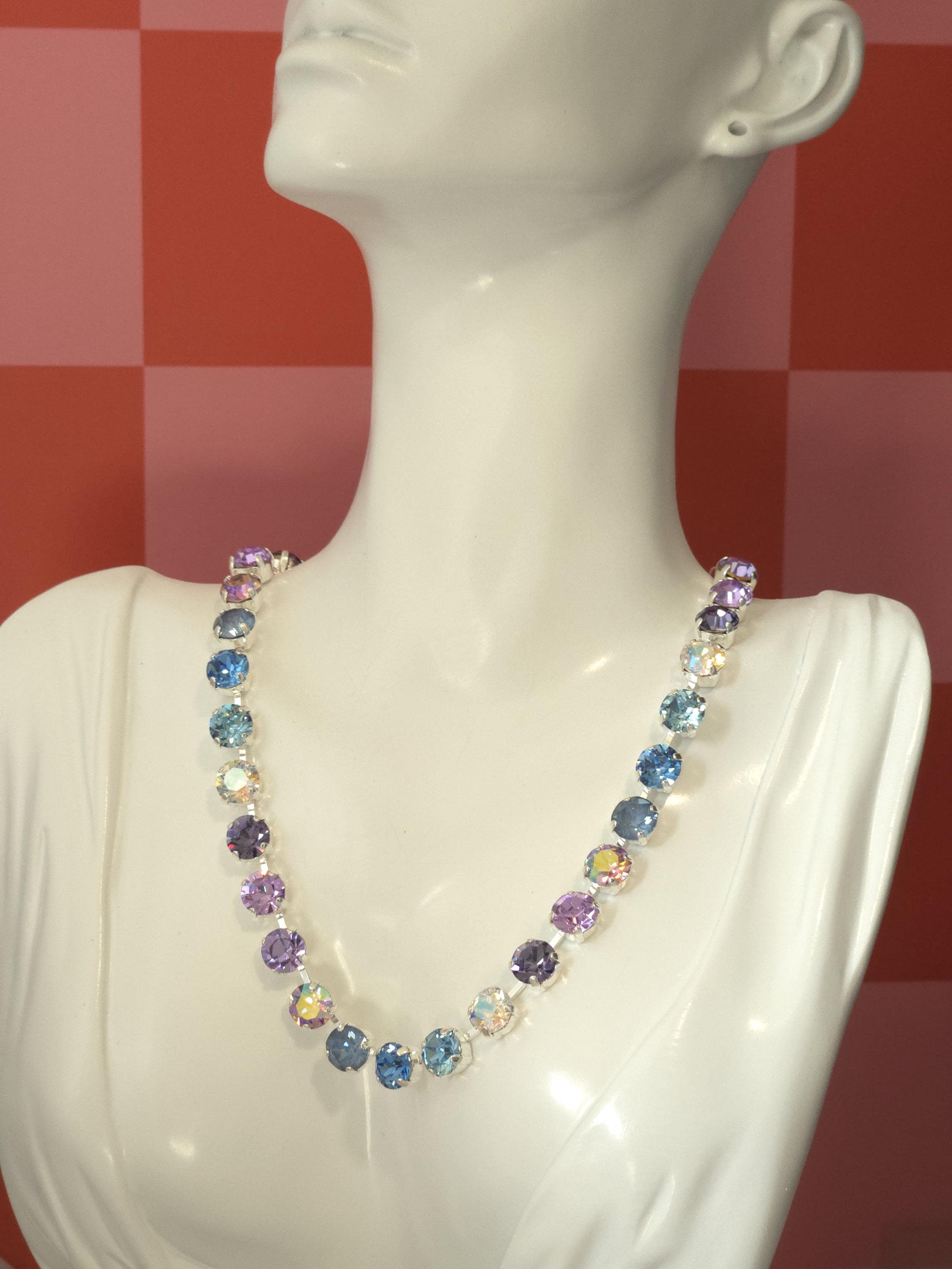 Cheshire Grin Swarovski Crystal Necklace | Handmade Rhodium Statement Necklace | Violet Tanzanite and Ice Blue Crystal Choker