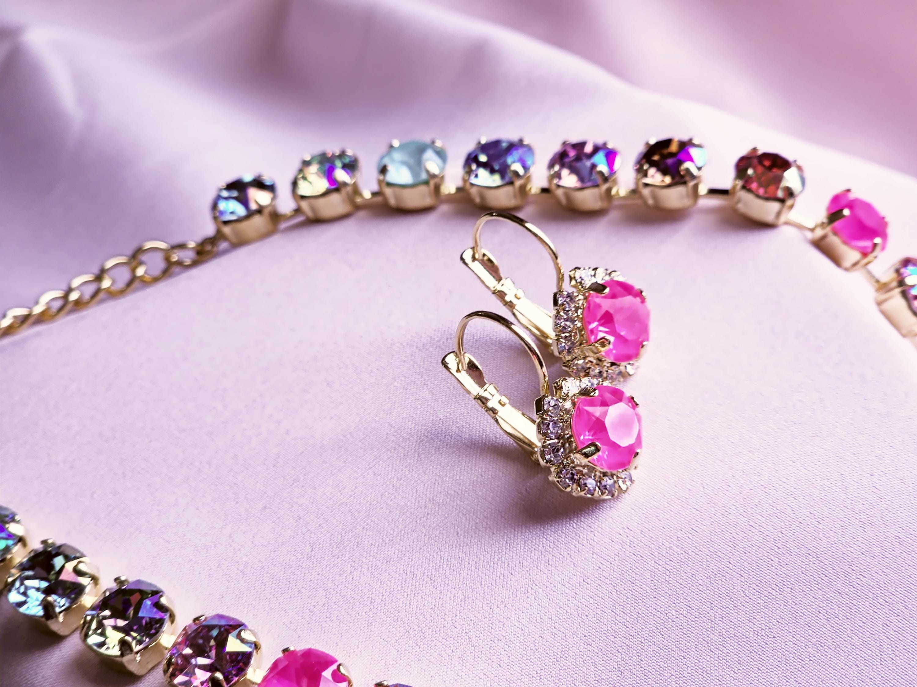 Swarovski Crystal Rainbow Necklace | Gold Plated Statement Jewelry