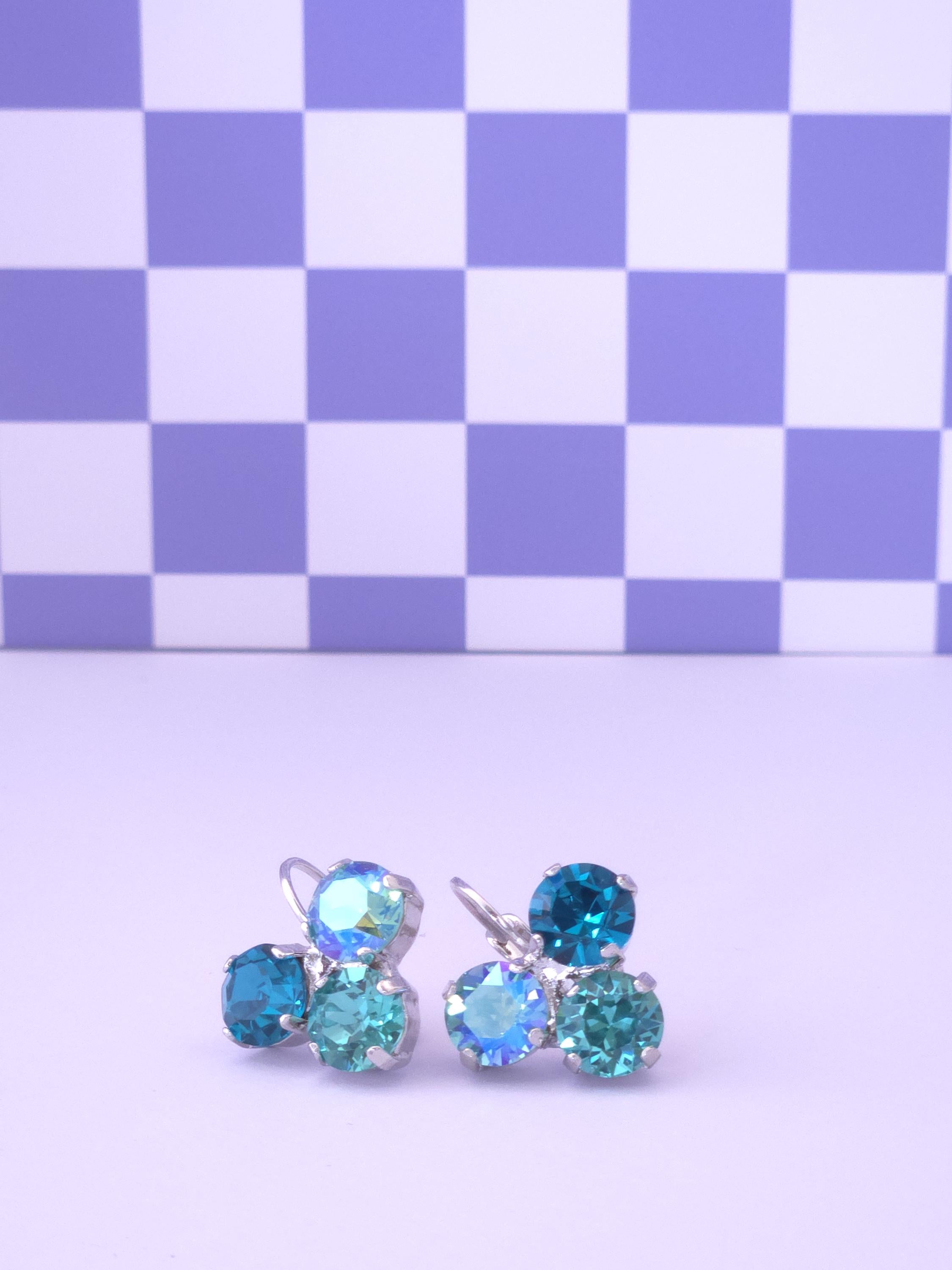 Mermaid Green Crystal Trio Leverback Earrings | 8mm Austrian Crystal Statement Jewelry