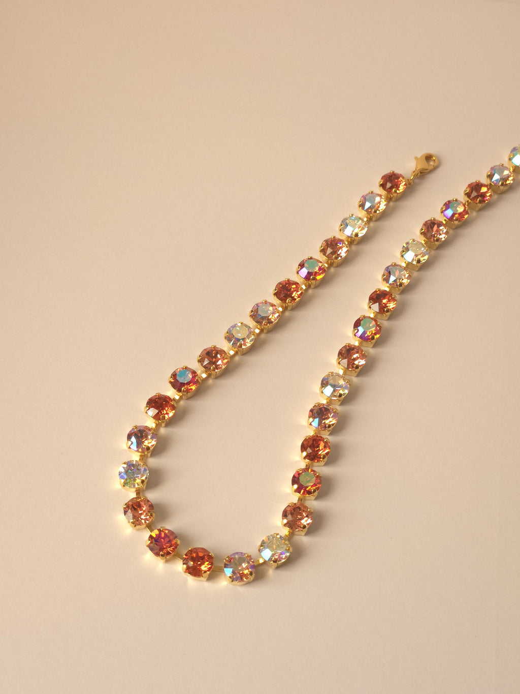 18K Gold Plated Padparadscha Crystal Jewelry Set | Swarovski & Preciosa Crystal Necklace, Earrings, Bracelet | Peach Rose Bridal Jewelry