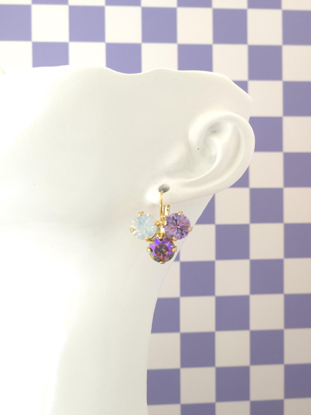Trio Crystal Leverback Earrings | 8mm Austrian Stones, Gold Plated Finish