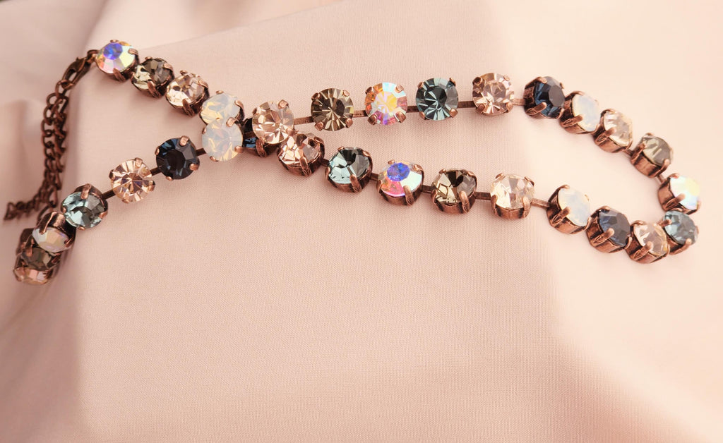 Smokin' Crystal Tennis Necklace | Crystal Choker | Rhinestone Jewelry | Crystal AB and Black Diamond Necklace
