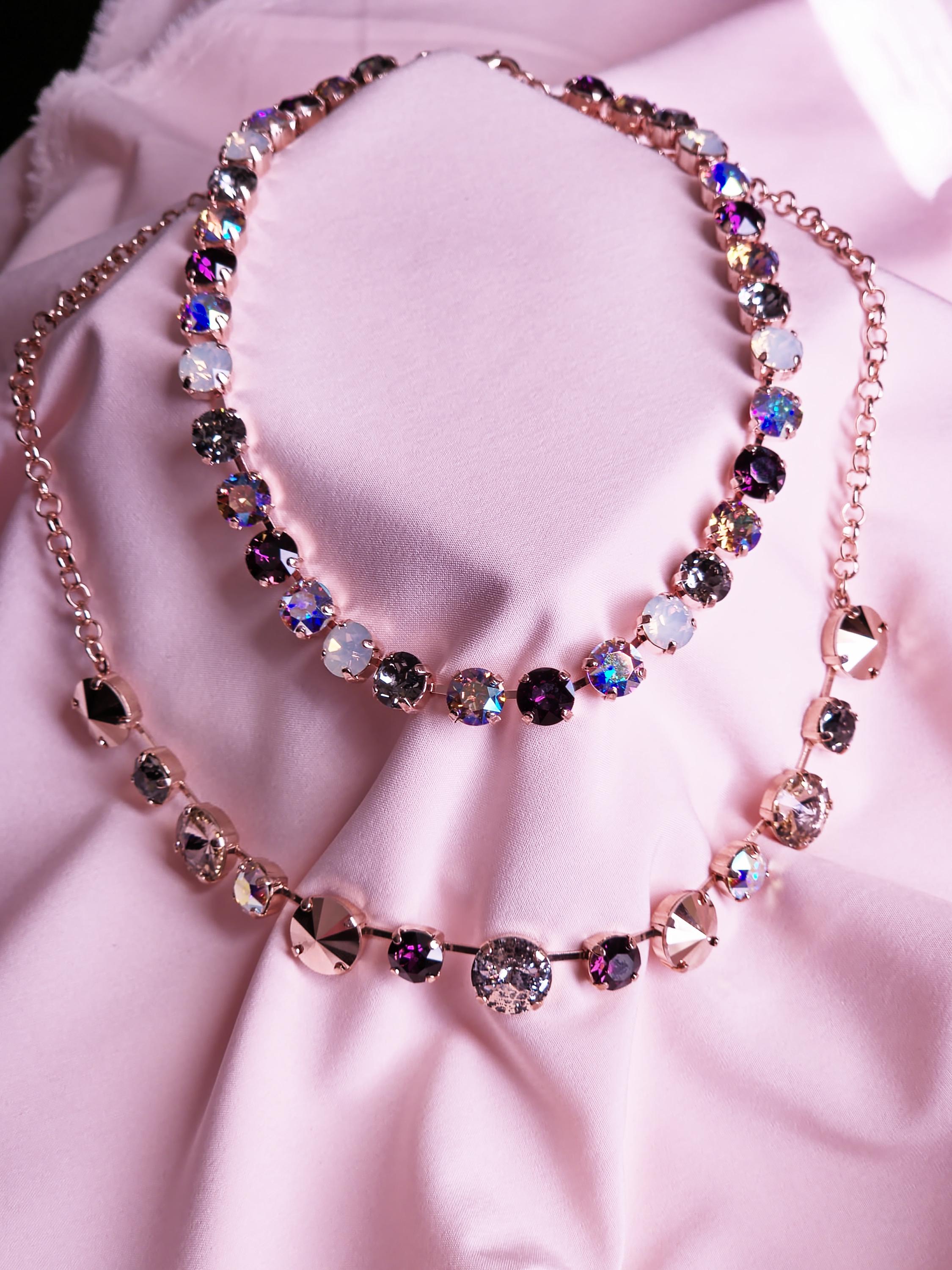 Swarovski Crystal Necklace | Rose Gold Statement Choker | Amethyst, Black Opal, Aurora Borealis