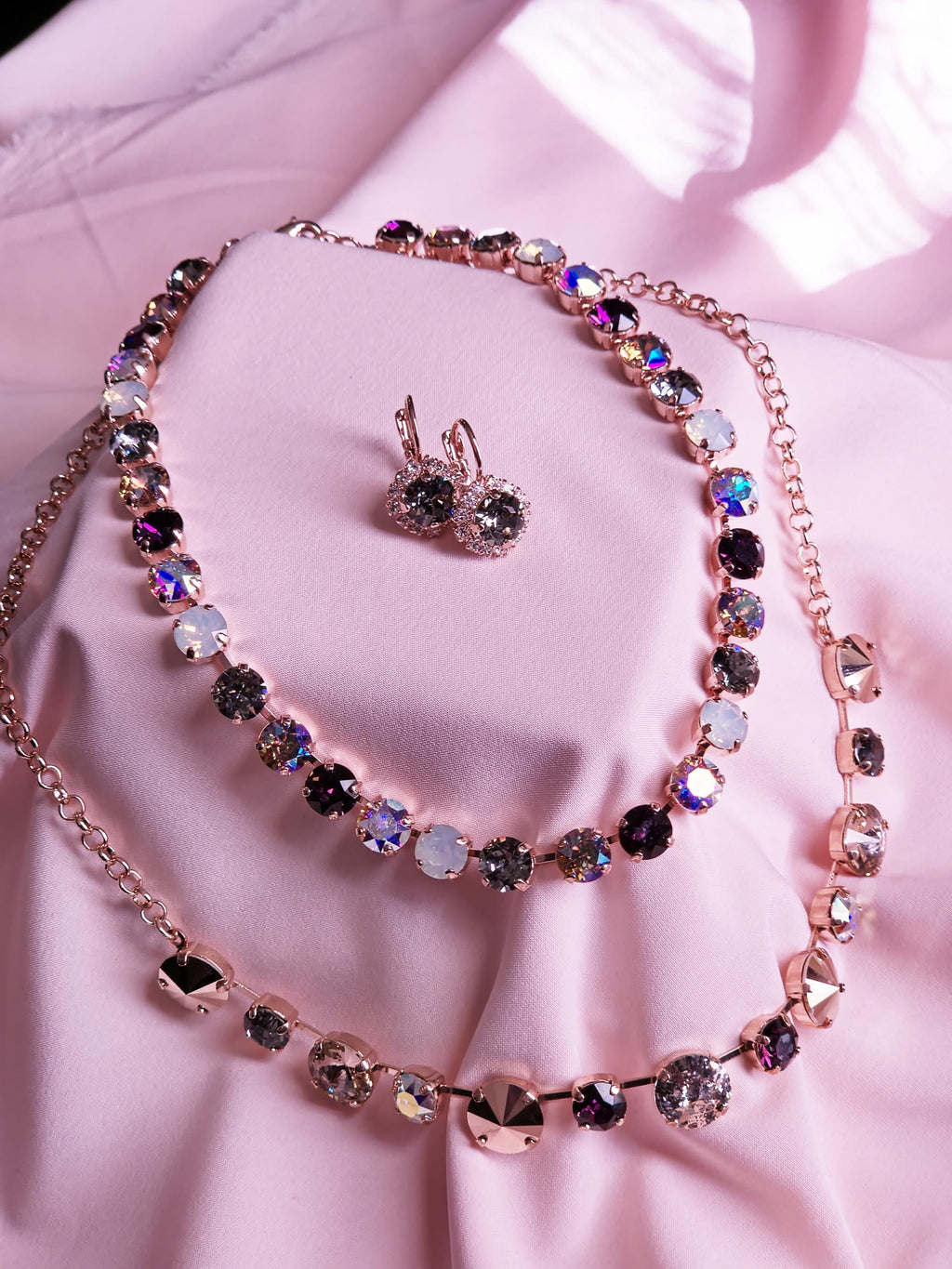 Swarovski Crystal Necklace | Rose Gold Statement Choker | Amethyst, Black Opal, Aurora Borealis