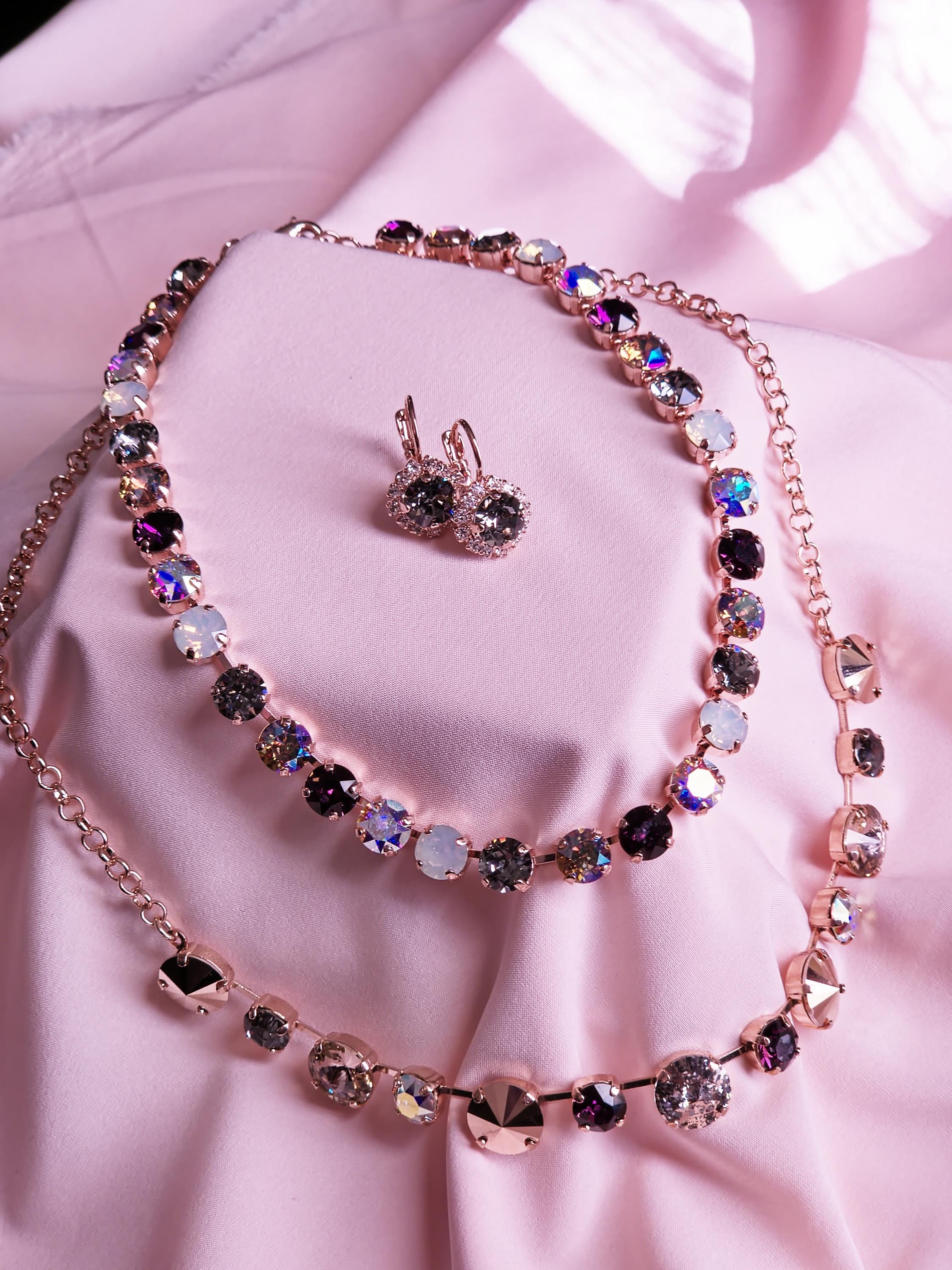 Swarovski Crystal Necklace | Rose Gold Statement Choker | Amethyst, Black Opal, Aurora Borealis