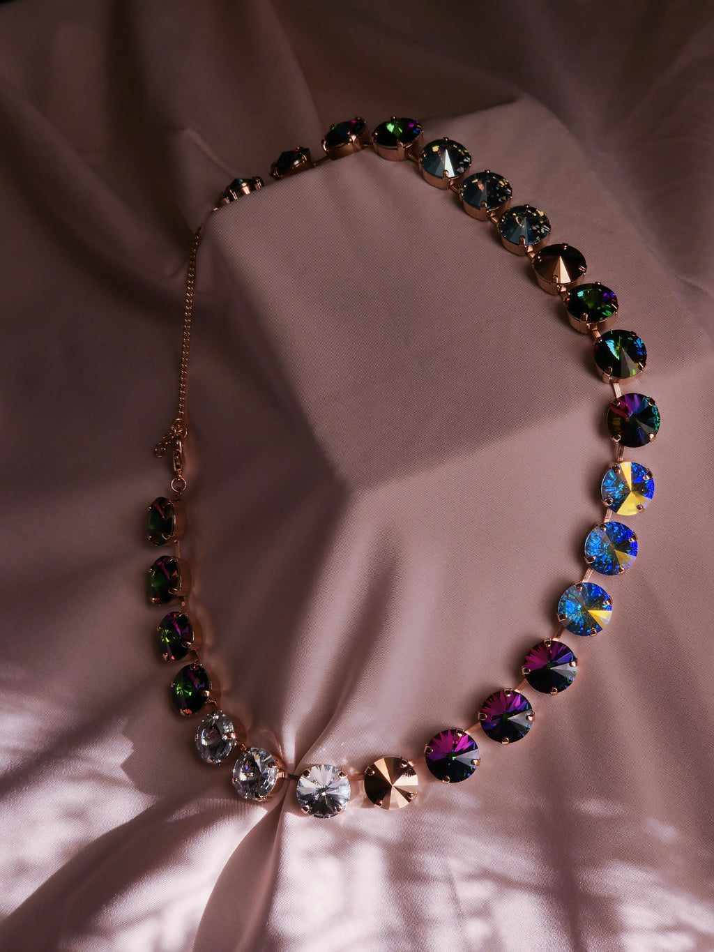 April Showers Swarovski Crystal Necklace | Handmade Rose Gold Statement Necklace | Rainbow Blue Electra Crystal Choker