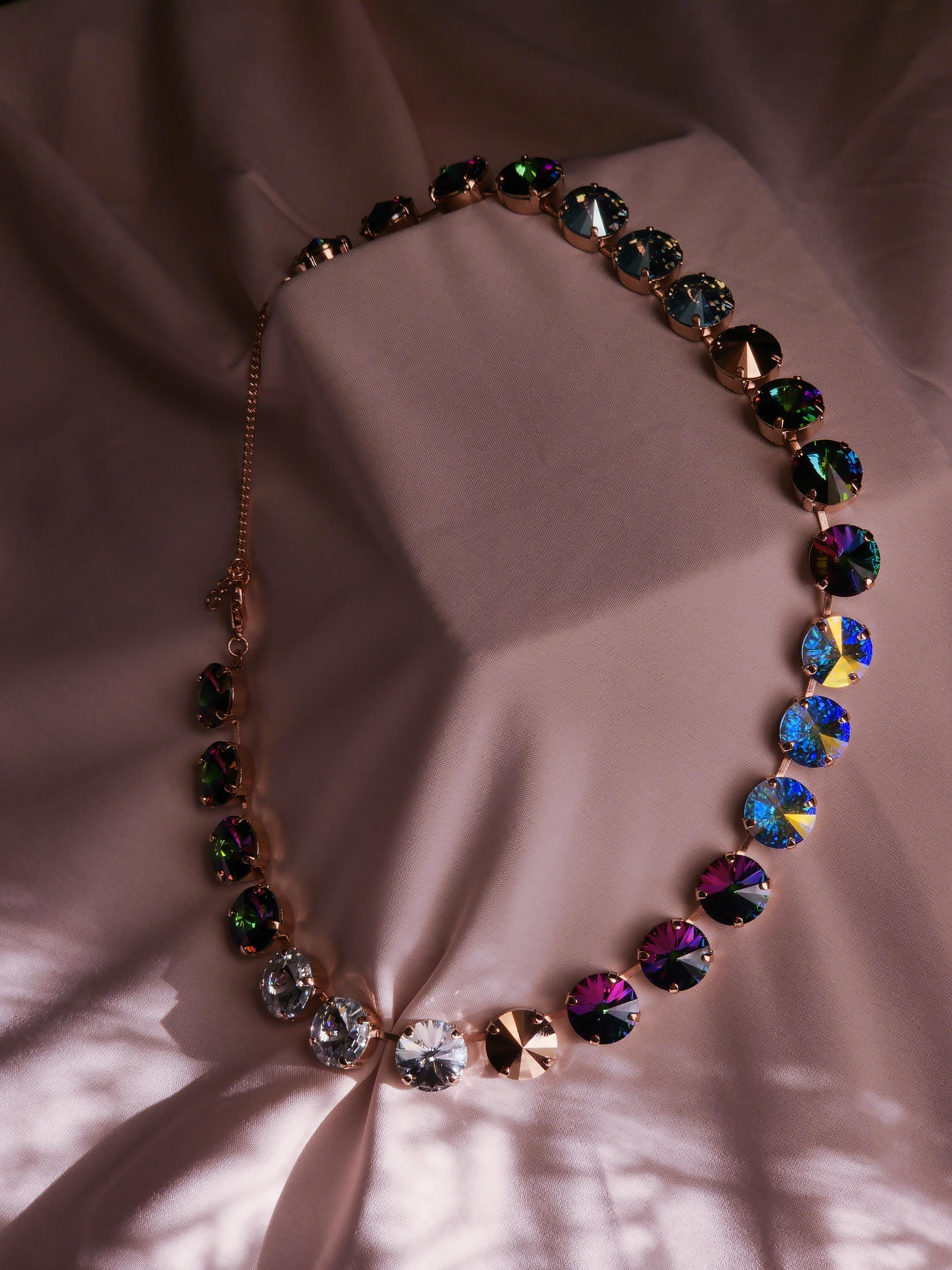 April Showers Swarovski Crystal Necklace | Handmade Rose Gold Statement Necklace | Rainbow Blue Electra Crystal Choker