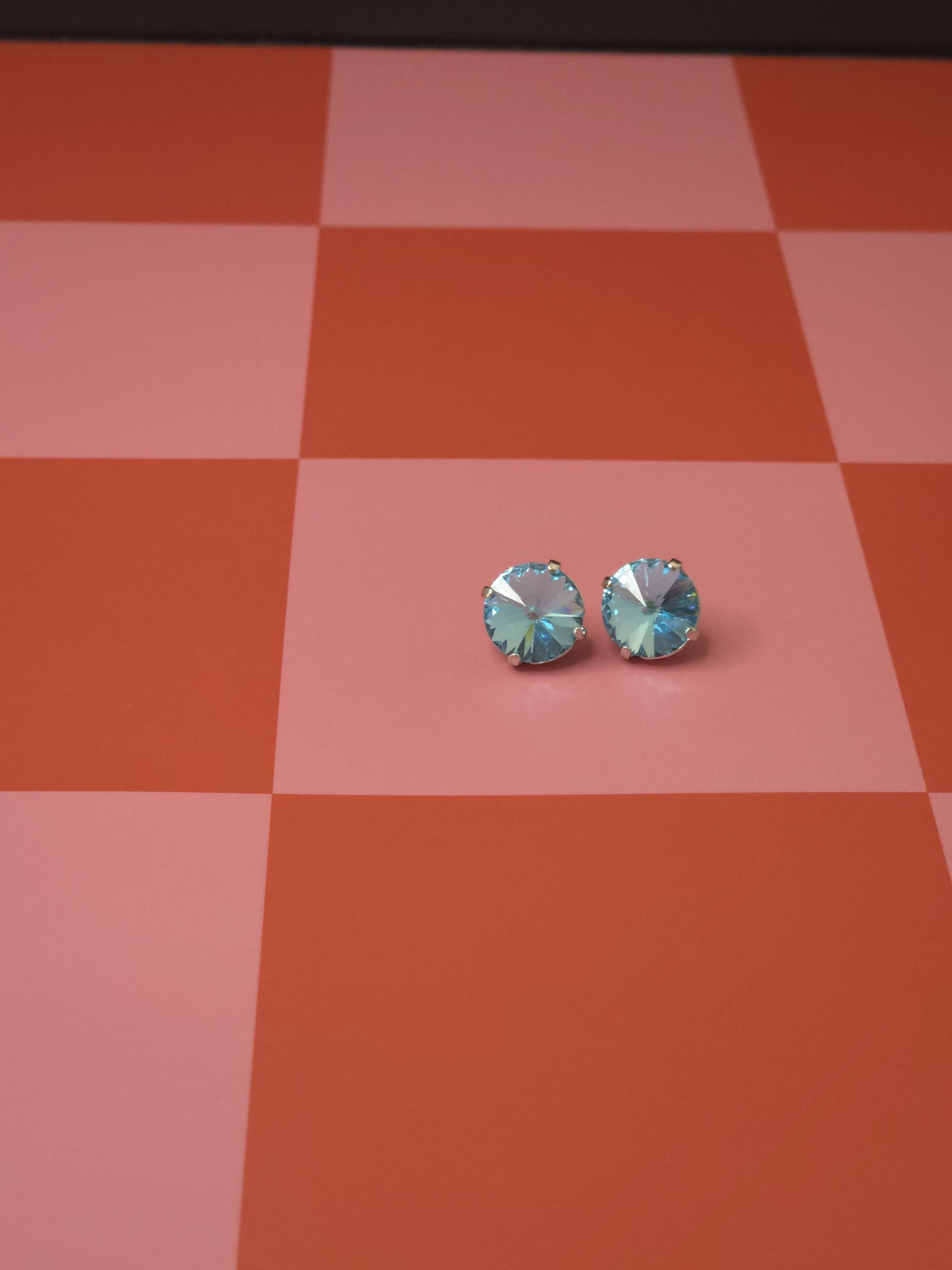 Pool of Tears Swarovski Crystal Stud Earrings | Handmade Rhodium Rivoli Earrings | Aquamarine Crystal Studs